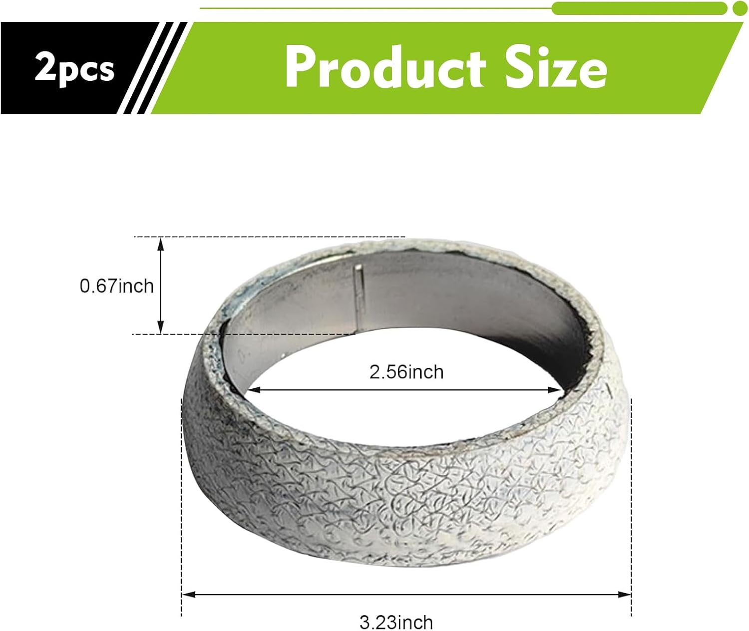 2 PCS Exhaust Manifold Gasket, 65mm 2.56" ID Graphite Donut Gasket, Leakproof Durable Muffler Exhaust Pipe Flange Seal Replacement Gasket, Universal for Most Cars, SUVs (Silver)