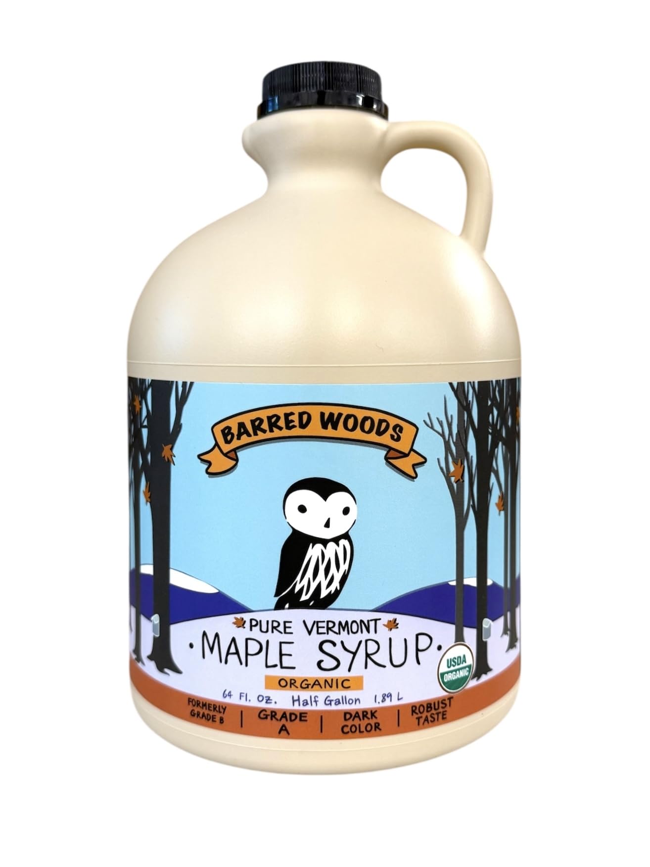 Pure Vermont Organic Maple Syrup Grade A Dark Robust (Former Grade B) - 1/2 Gallon 64 oz - Barred Woods Maple