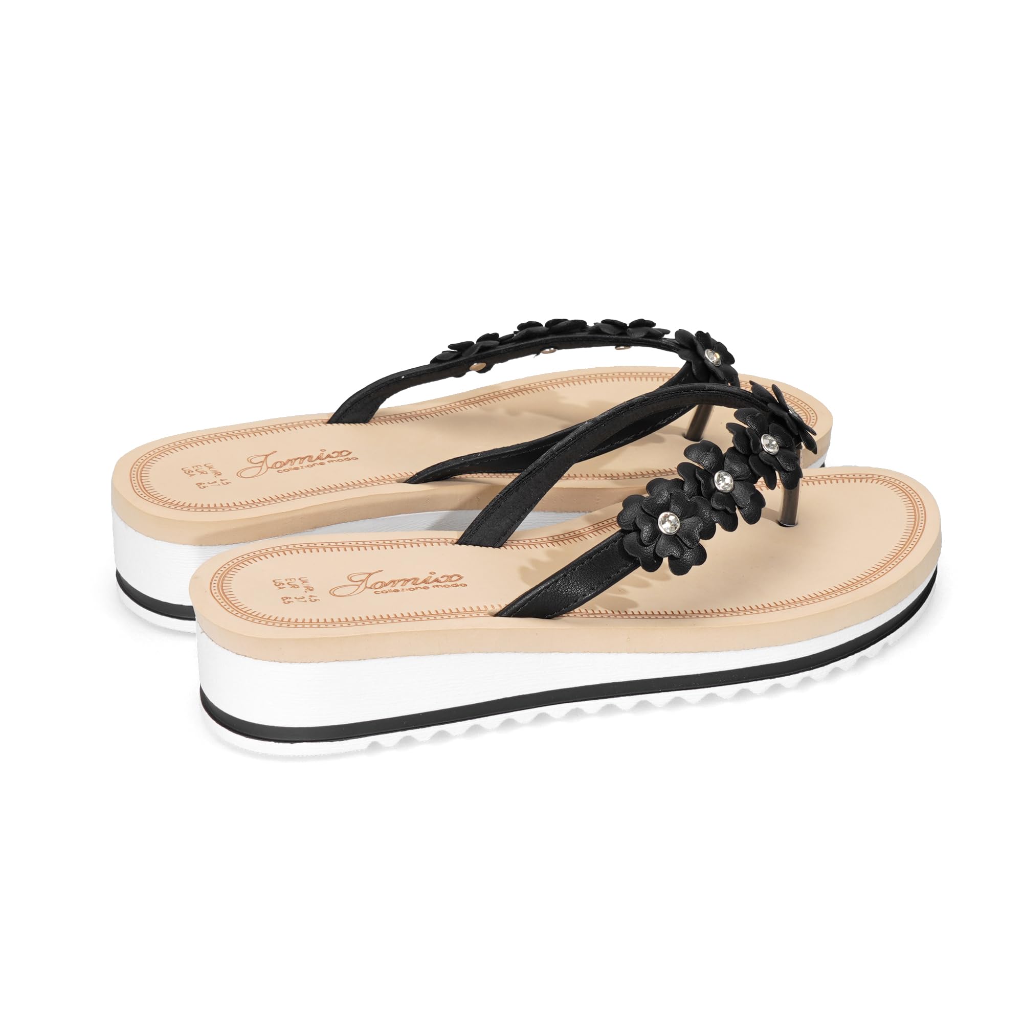 JOMIX Chanclas Mujer con Cuña Verano Sandalias de Piscina con Flores Calzado de Playa Elegante y Cómodo de Material Sintético Plataforma para Vacaciones y Casa