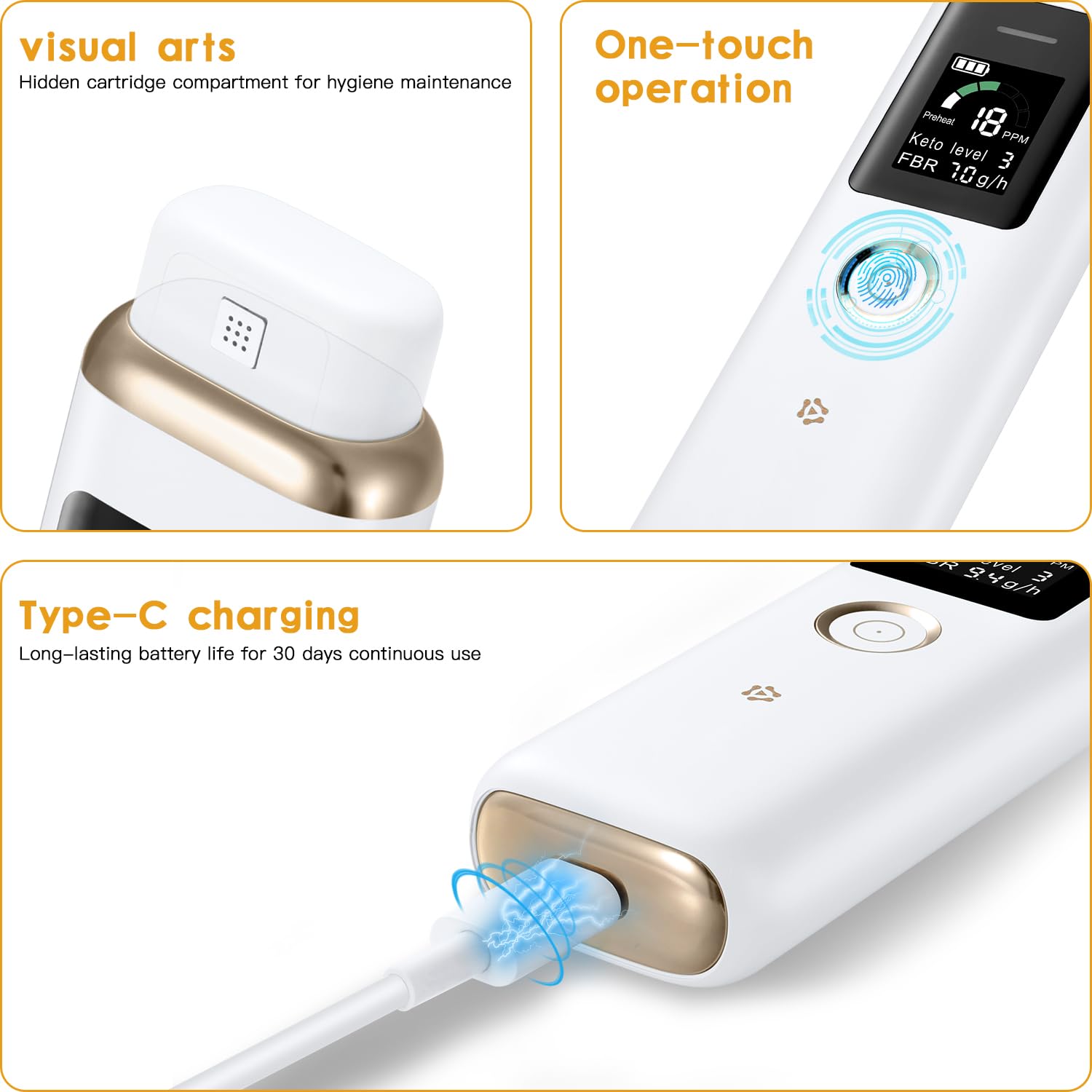 Monitor chetonici per monitoraggio chetosi, analizzatore di chetoni per il monitoraggio dei chetoni, tester per chetosi, portatile, professionale, monitora accuratamente la chetosi (Bianco)