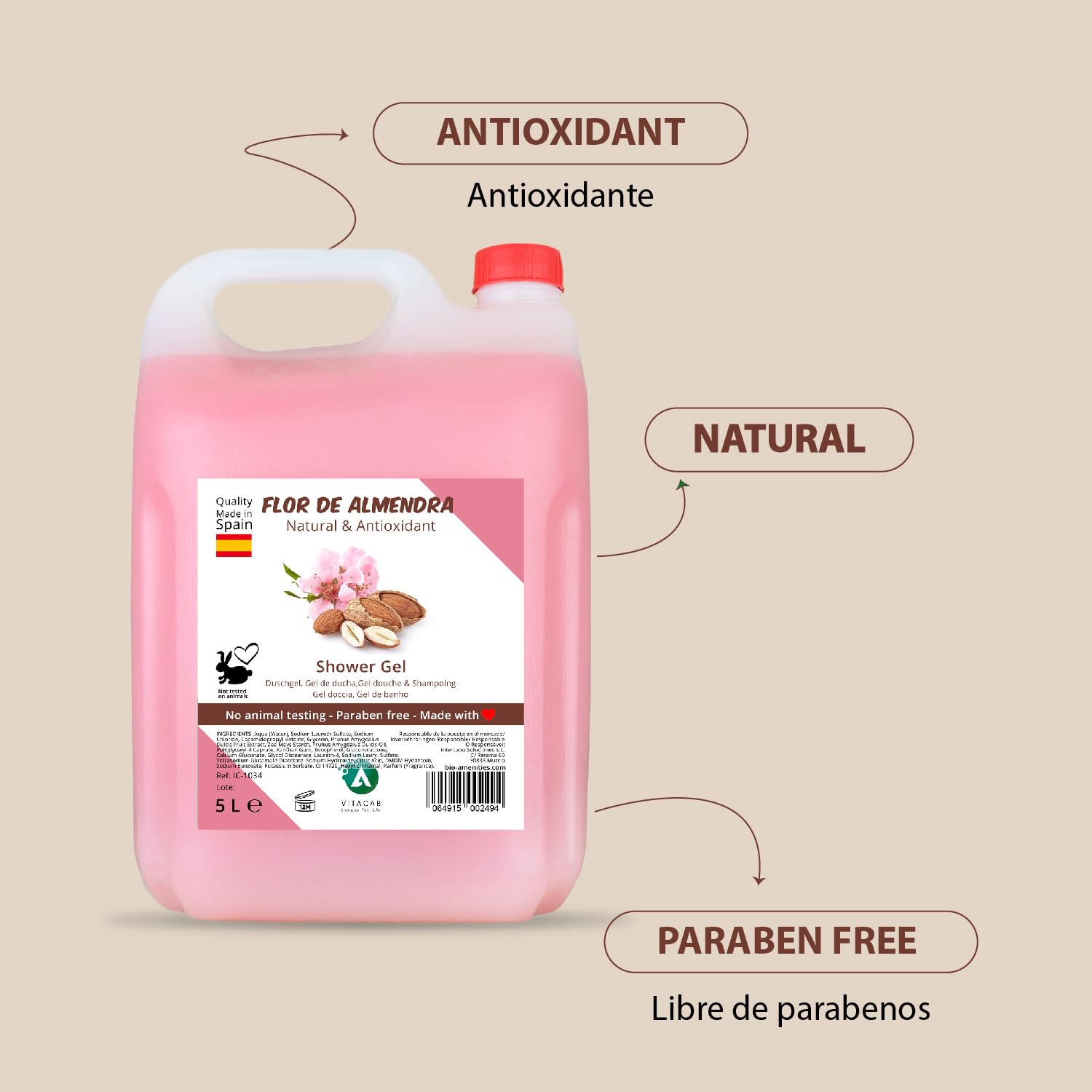 Duschgel Mandelblüte 5L - Packung mit 4 - Kanister Sanfte Reinigung und Feuchtigkeitspflege - Floraler Mandelduft - Große Nachfüllpackung für täglichen Gebrauch