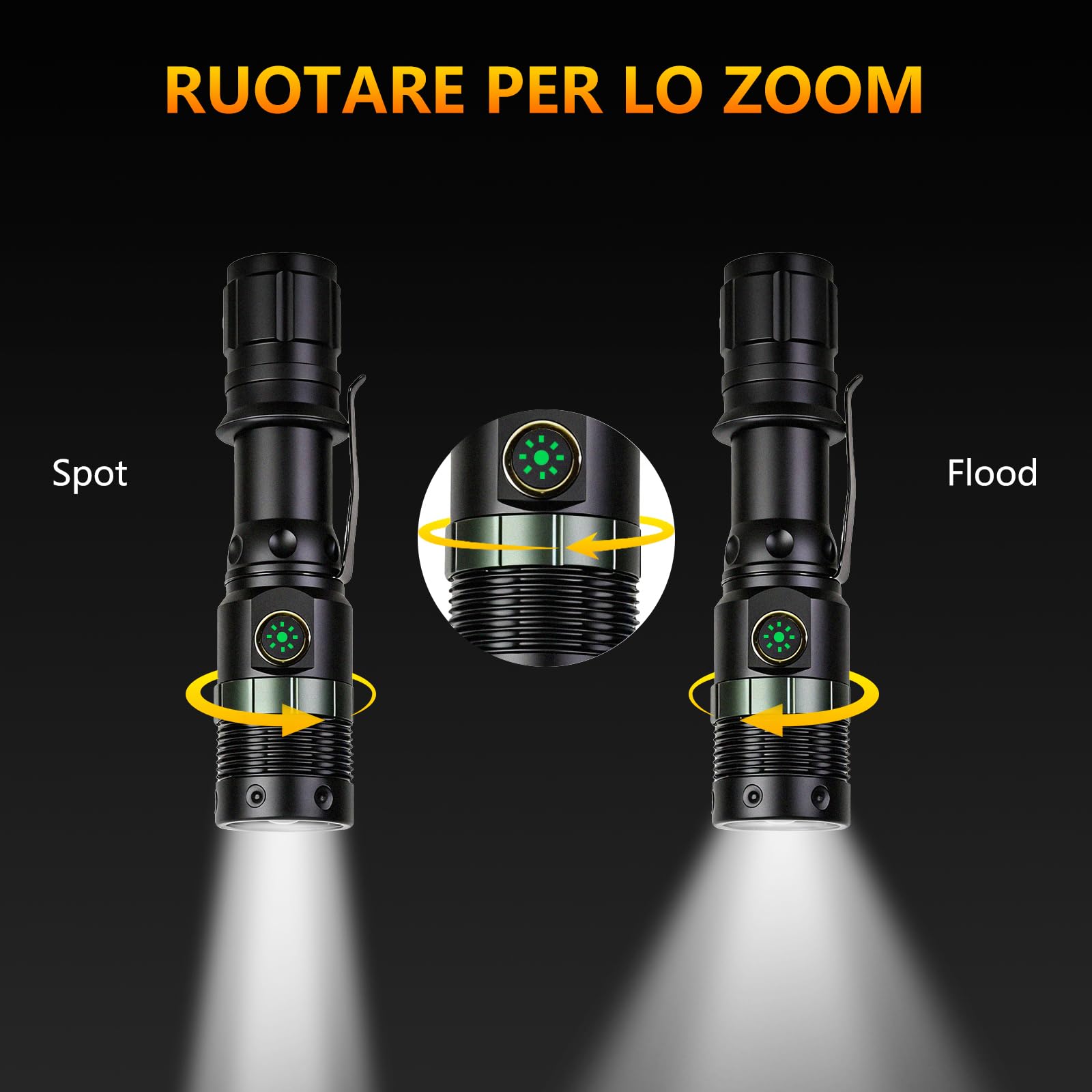 UltraFire Torcia a LED ricaricabile con bastone segnaletico, 500 lumen, zoomabile, 3 modalità, USB-C, per controllo del traffico, aeroporto, campeggio, emergenza, UF-303X (confezione da 2)