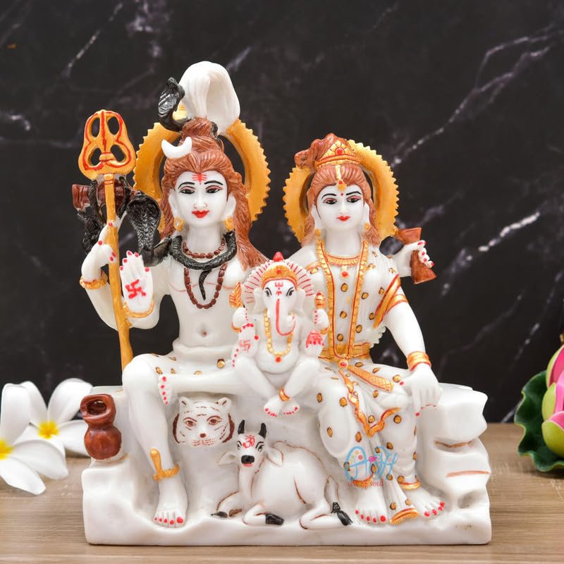 Archna Handicraft Polyresin Shiv Parivaar Statue Murti Lord Shiv Parvati Ganesh Idol for Pooja Home Decoration Spiritual Showpiece Figurine (7 X 8 Inches)