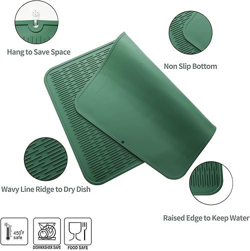 Miniatura 1093 de Tapete de silicona para secado de platos para múltiples usos, fácil de limpiar, ecológico, resistente al calor, tapete de silicona para encimera