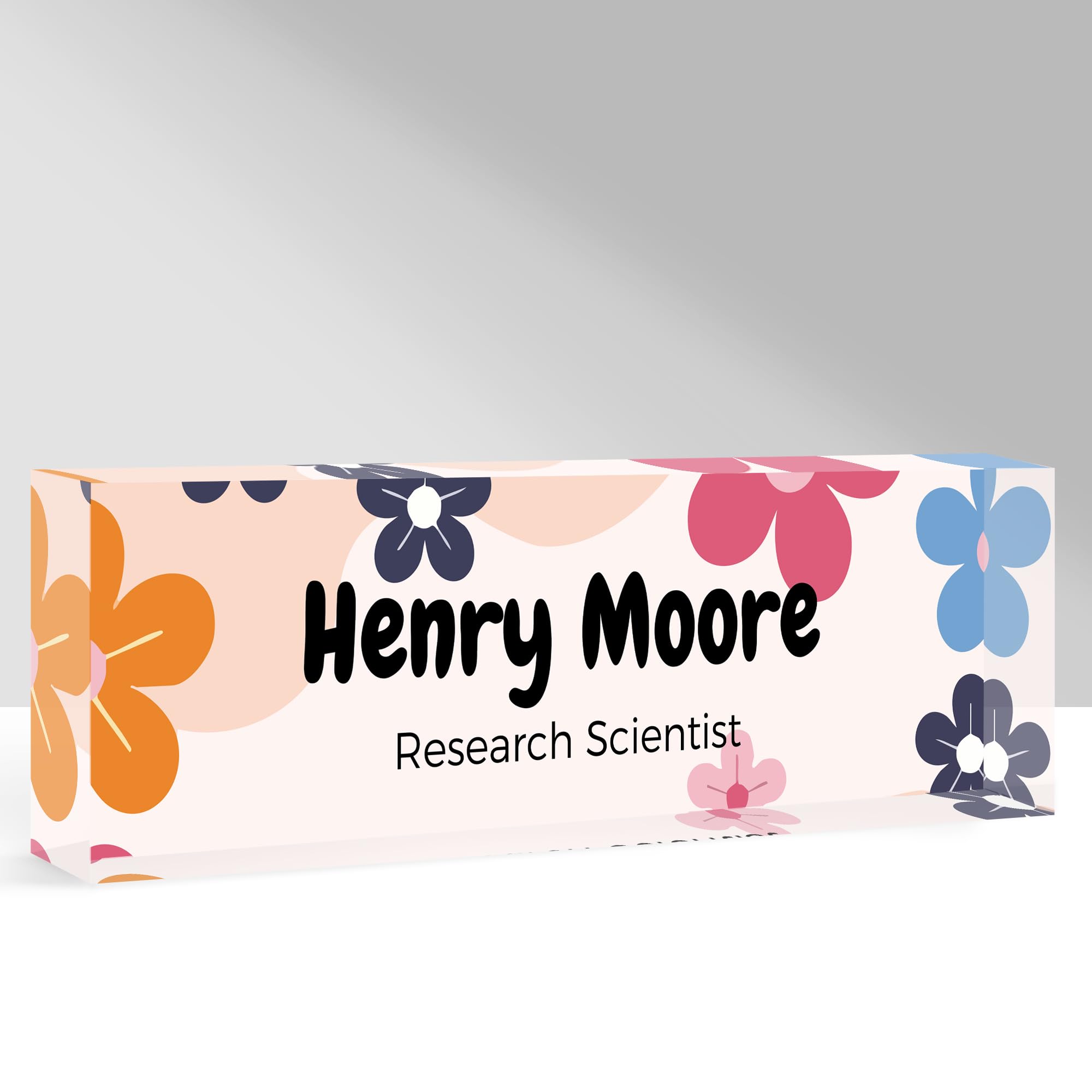 GifXify Custom Name Plate for Desk, Personalized Acrylic Office Name Sign with Name & Title, Elegant Desk Decor for Women Men, Employee Appreciation Gift (Colorful Flower)