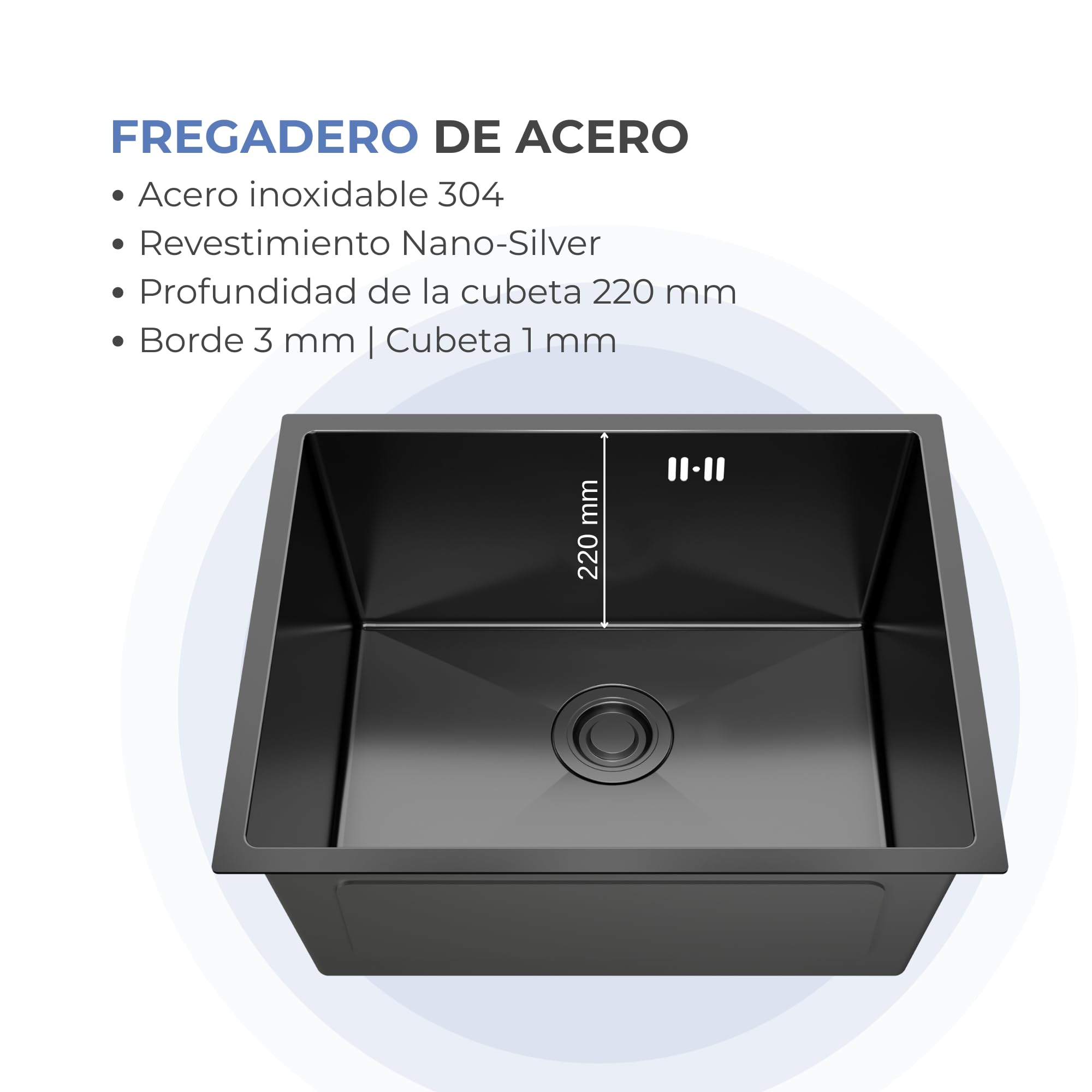 ANW HOME Fregadero Cocina 1 Seno 54x44 cm, Grafito PVD