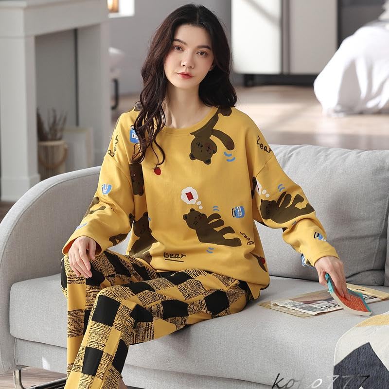 Image of LUXERUDRA Women's Pajama Set, Soft Breathable Korean Style Nightsuit with Top & Full Pants, Lightweight Loose Fit Nightwear & Loungewear for Girls & Women.
