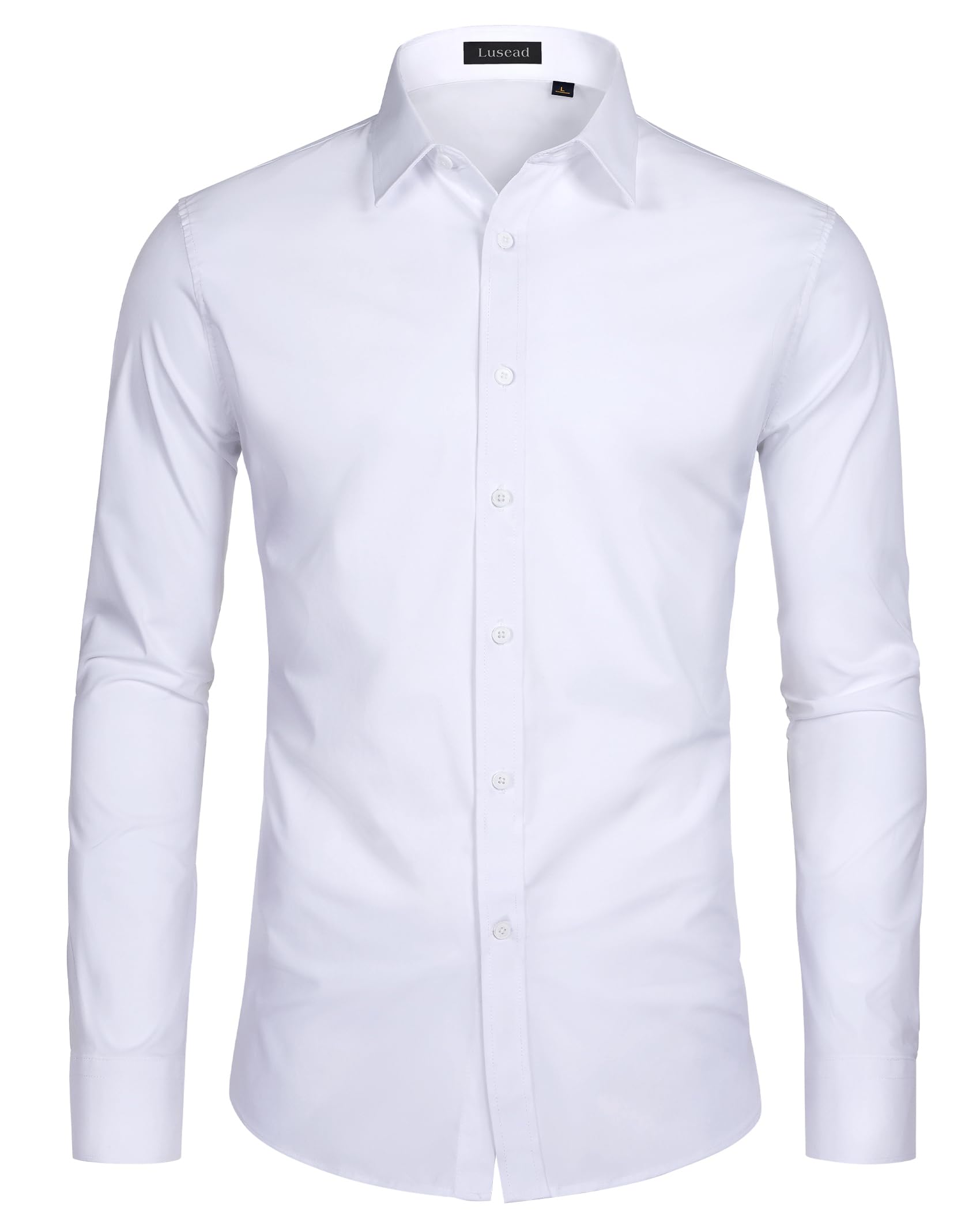 Mens Dress Shirts Long Sleeve Cotton Wrinkle Free Stretch Solid Casual Formal Wedding Business Button Down Shirt