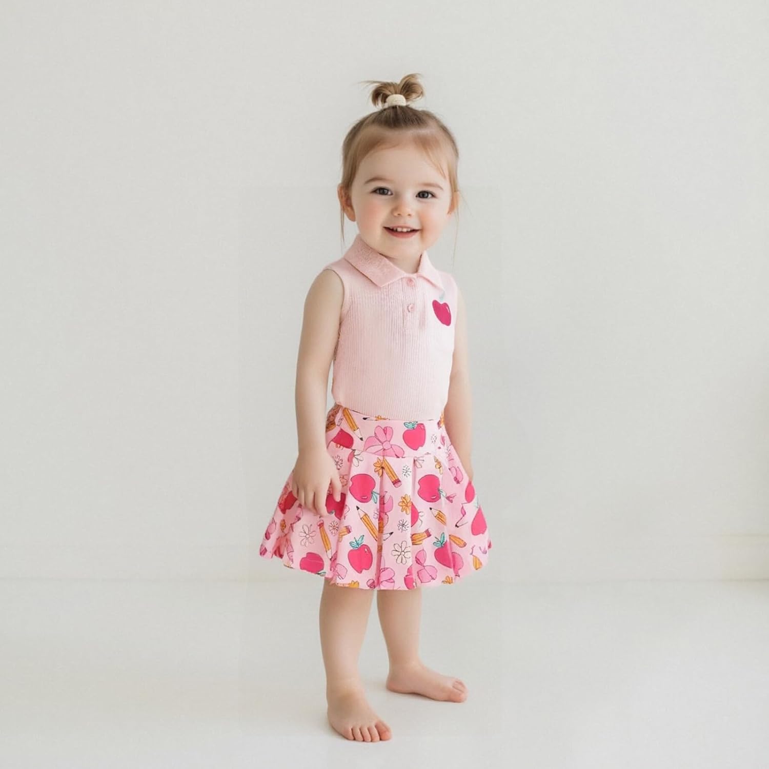 GOOCHEER Toddler Girl Back to School Outfit Kindergarten Pre K First Grade Sleeveless T-Shirt Tank Top A-Line Skirt Set - Image 2