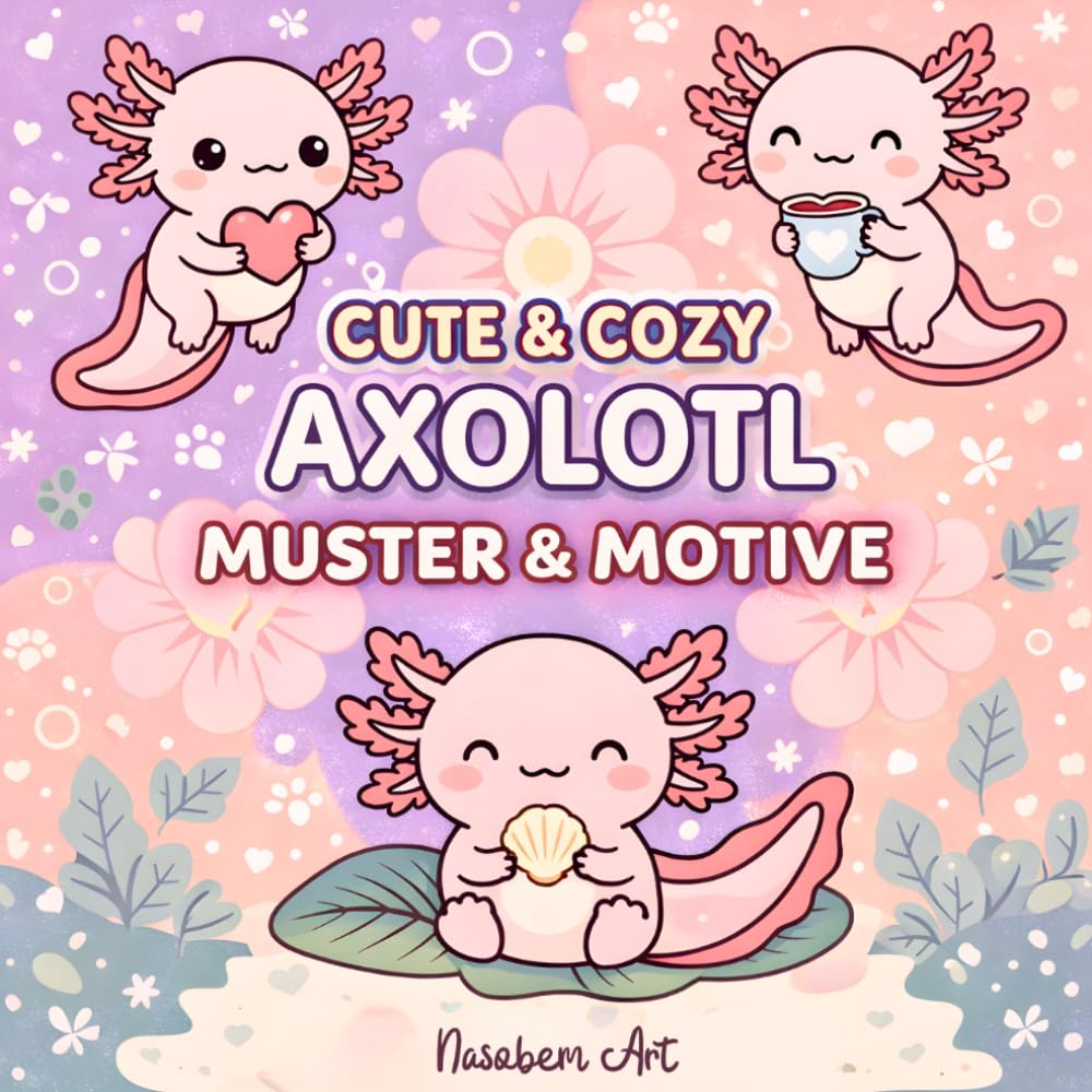 Cute & Cozy Axolotl – Muster & Motive zum Ausmalen: Kawaii Malbuch mit über 40 süßen Axolotl Patterns für Teens und Erwachsene – entspannte Ausmalmotive zum Abschalten und Kreativsein