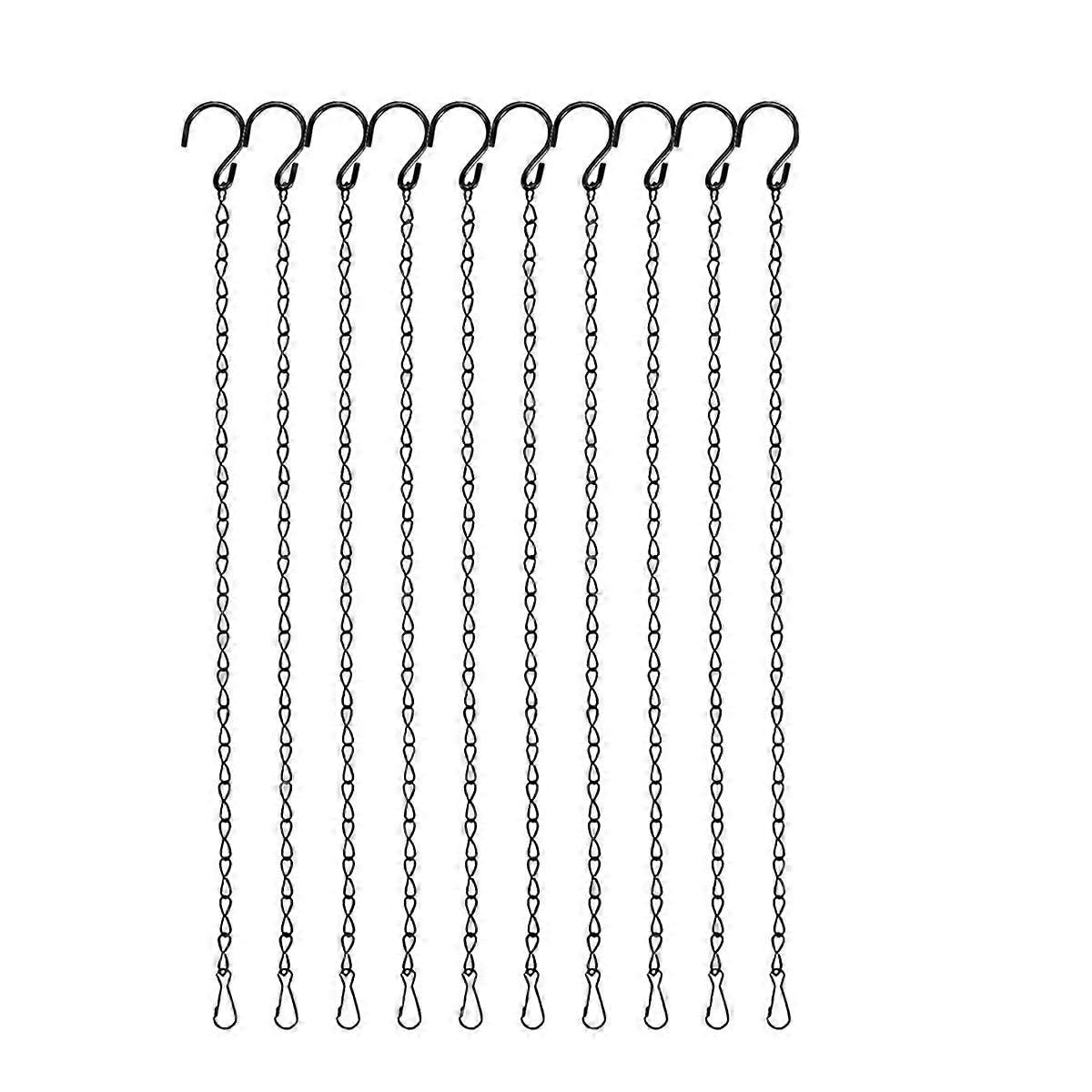 JOYHAPPST 10PCS 19.7 Inch Plant Hooks for Hanging Baskets,Black Hanging Chains with S Hook and Clip for Planter, Bird Feeders