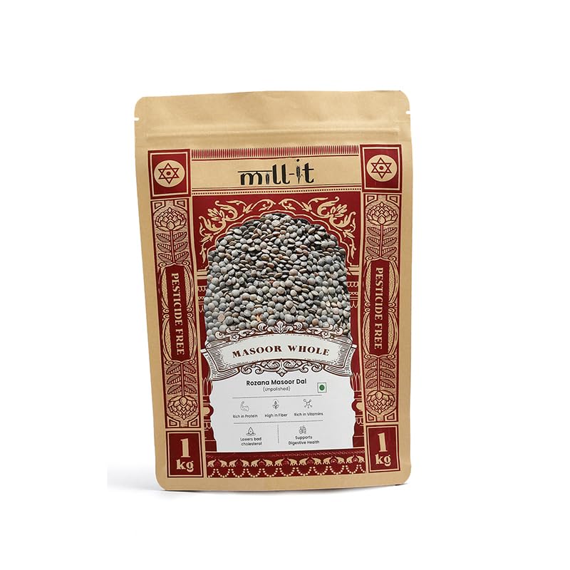 Mill-it Rozana Whole Masoor Dal- 1kg (Pack of 2) | | Chemical and Pesticide Free unpolished pulses | Low Fat Non-GMO Beans | Ideal for Curries, Salads and Traditional Dishes.