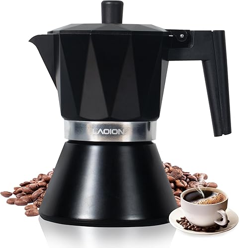 Moka - Cafetera de café expreso de 6 tazas, cafetera portátil de 10.8 onzas líquidas, cafetera percoladora compatible con cocinas de inducción,