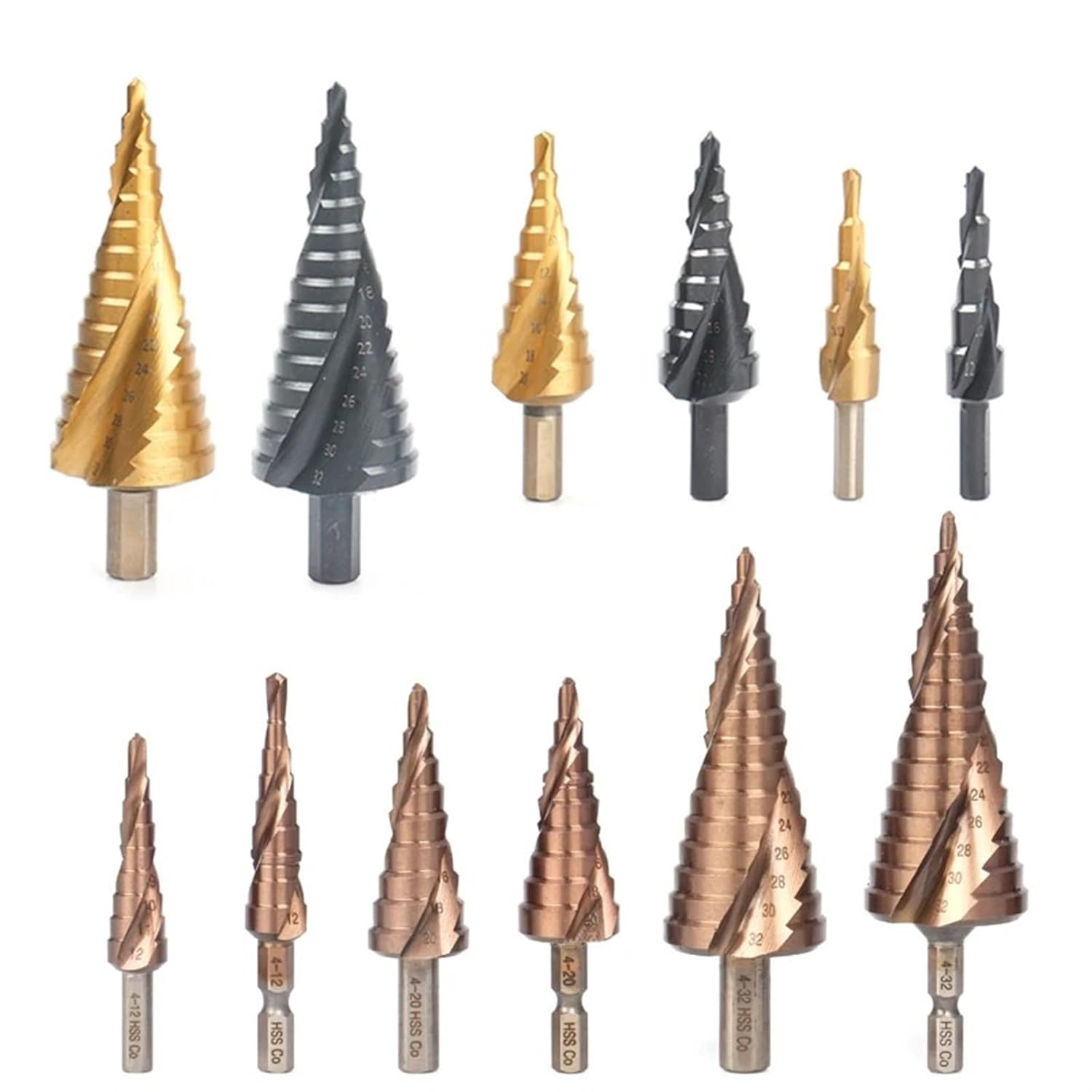 5/9/15steps 4-32mm High Speed Steel Spiral Grooved Metal Conical Drill Bit HSS Step Cone Tools Bit(M35-3-(4-12mm))