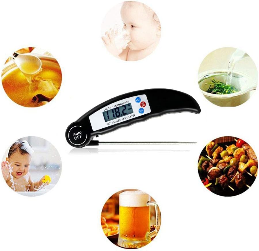 review Digital Meat Thermometer Instant Read/waterproof/with Magnetic Base/Foldable/Pocket Size Meat Thermometer for Grilling Food Thermometer for BBQ/Baking/Candy/Milk/Tea/Beer by SuperBinson