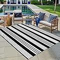 OJIA Black and White Outdoor Rug 4 x 6 ft Cotton Woven Patio Rug Machine Washable Front Door Mat Indoor/Outdoor Area Rugs Floor Mat for Farmhouse/Front Porch/Lawn/Living Room