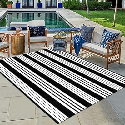 OJIA Black and White Outdoor Rug 4 x 6 ft Cotton Woven Patio Rug Machine Washable Front Door Mat Indoor/Outdoor Area Rugs Floor Mat for Farmhouse/Front Porch/Lawn/Living Room