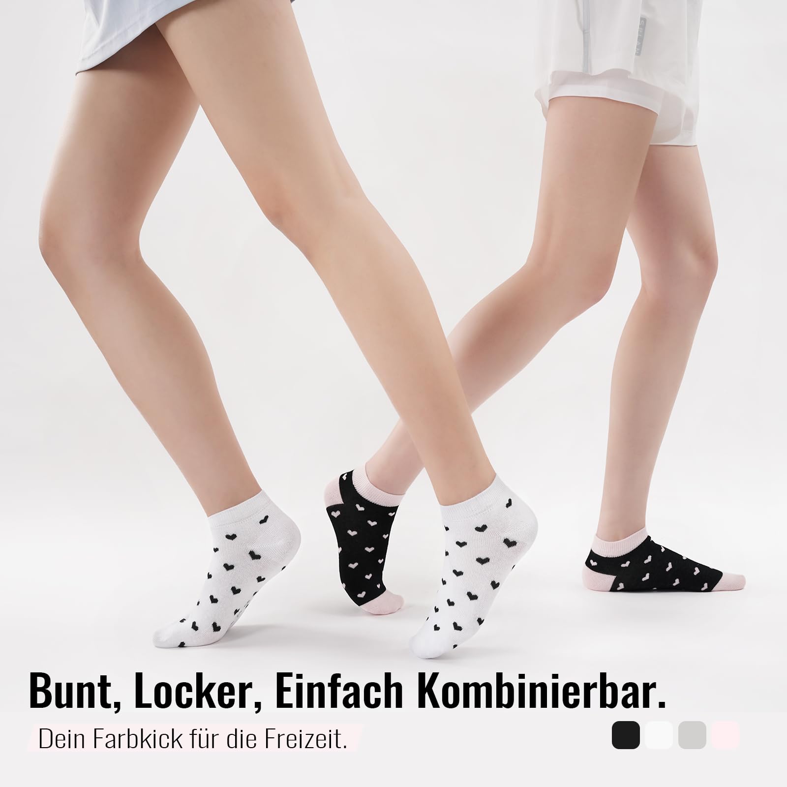 SukModen 10/20 Par Skarpety Damskie do Sneakersów 35-38 39-42, Oddychające Bawełniane Krótkie Skarpety Sportowe, Kolorowych Skarpet z Kropkami, Paskami i Sercami