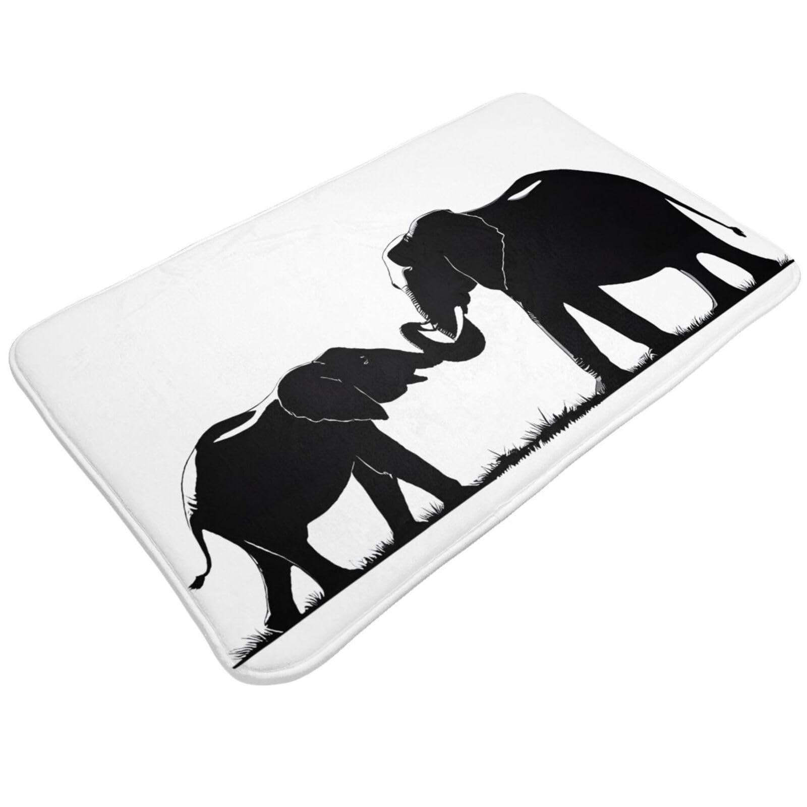 Old Elephant and Young Elephant Print Living Room Bathroom Kitchen Anti Slip and Absorbent Carpet, Indoor Entrance Door Muddy Floor Mat, Ultra Soft Washable Carpet 21x31.5 Inches