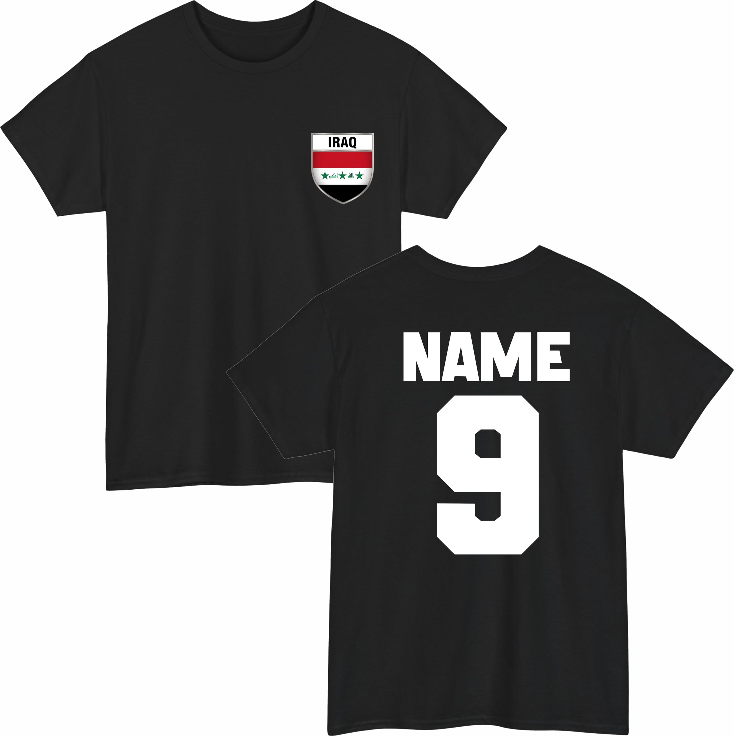 Personalised Iraq Football T-Shirt Custom Name and Number Tee Iraqi National Flag Soccer Jersey Top Black