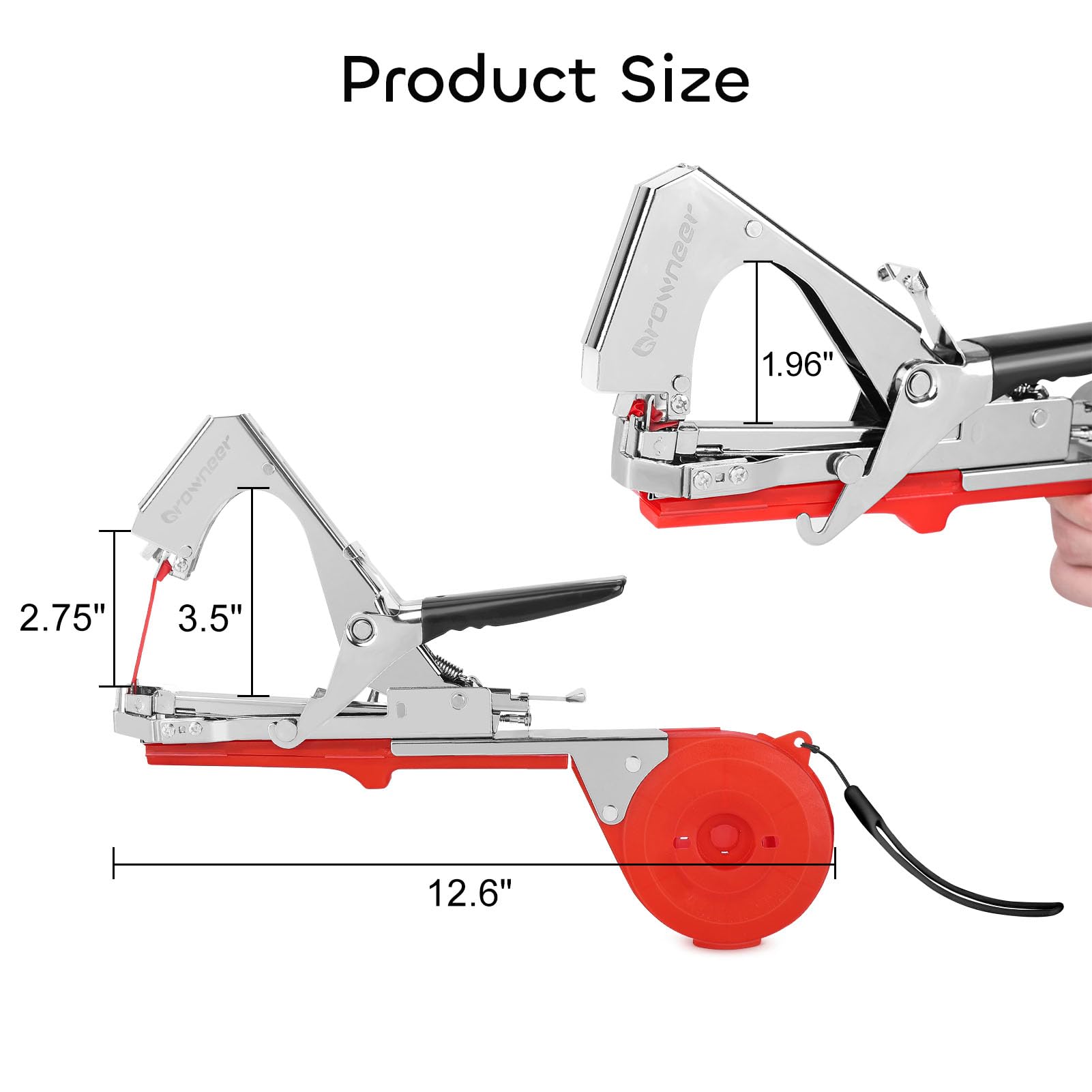 GROWNEER Plant Tying Machine, Plant Tapener, Tape Gun, Garden Tape Tool with 16 Rolls of Tapes and 1 Box of Staple for Grapes, Raspberries, Tomatoes, Vining Vegetables, Flower Planting(Red)