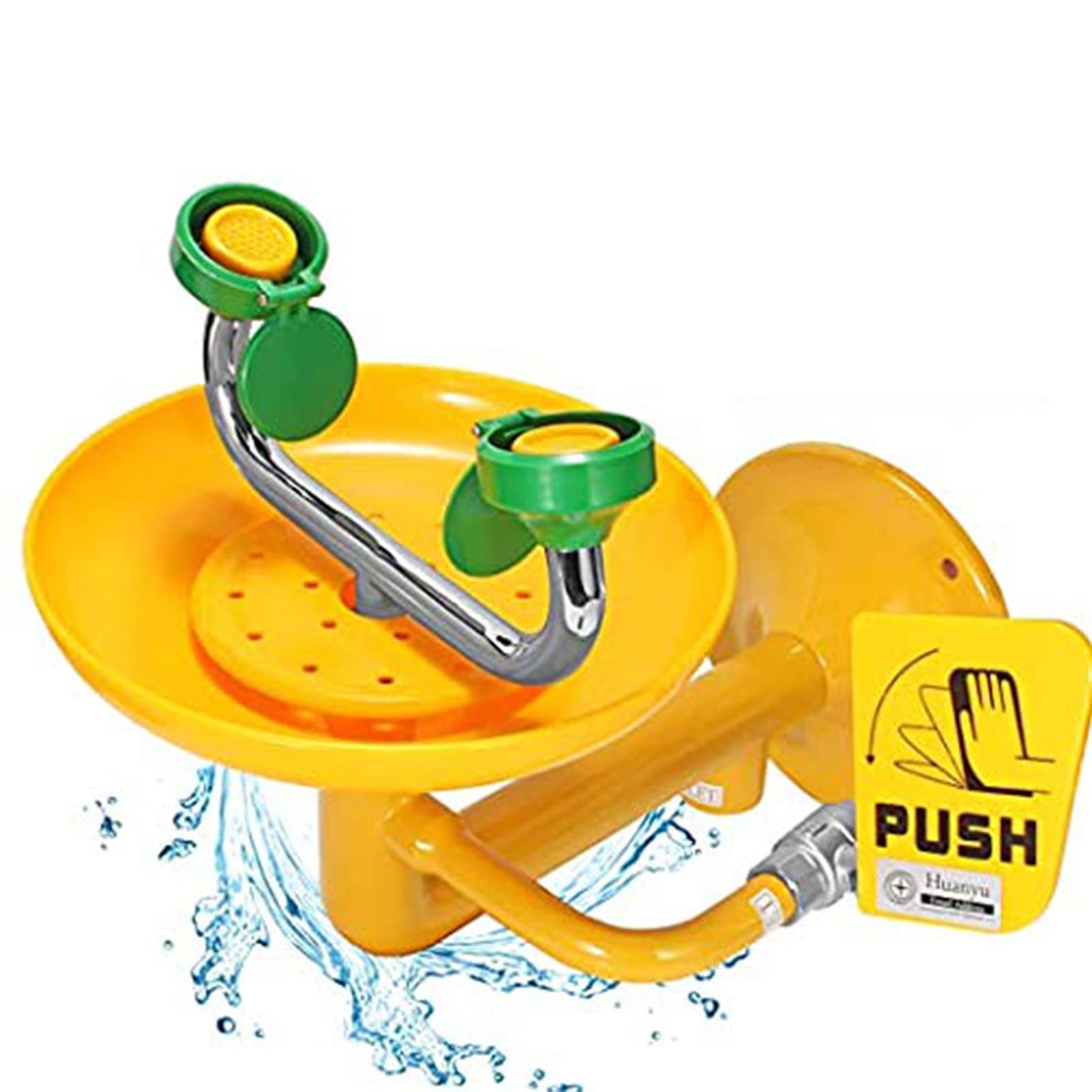 Estación lavaojos con Tapa Estación lavaojos de Pared Kit de Lavado de Ojos de Seguridad - Caudal de Agua de 11,4 l/min para Plantas químicas/fábricas/escuelas/Laboratorios (Amarillo)