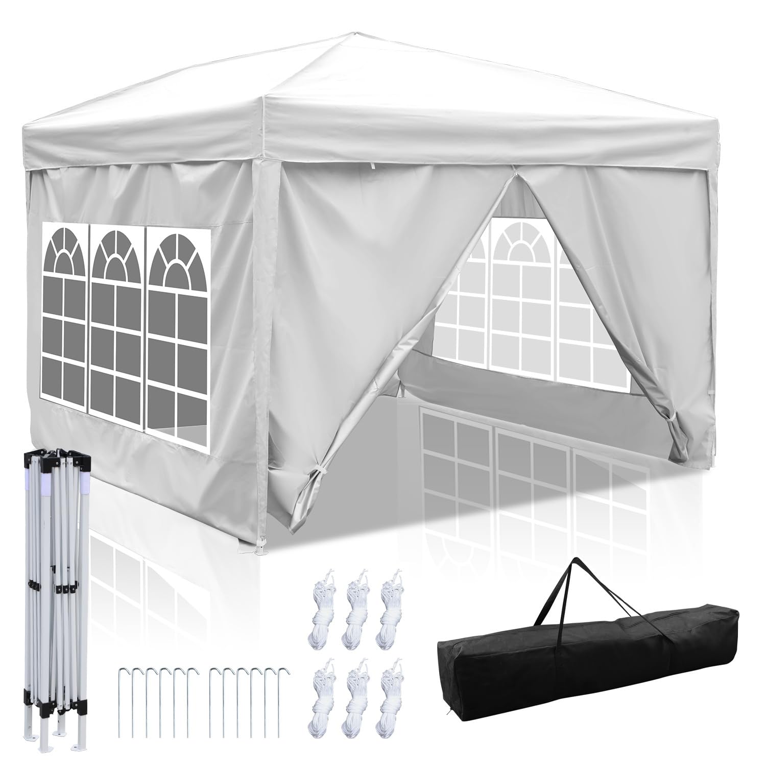 Gazebo pieghevole da 3 x 3 m, impermeabile, regolabile in altezza, con 4 pannelli laterali, Oxford 420D, stabile, resistente all'inverno, protezione UV, tenda per feste, tenda da giardino per