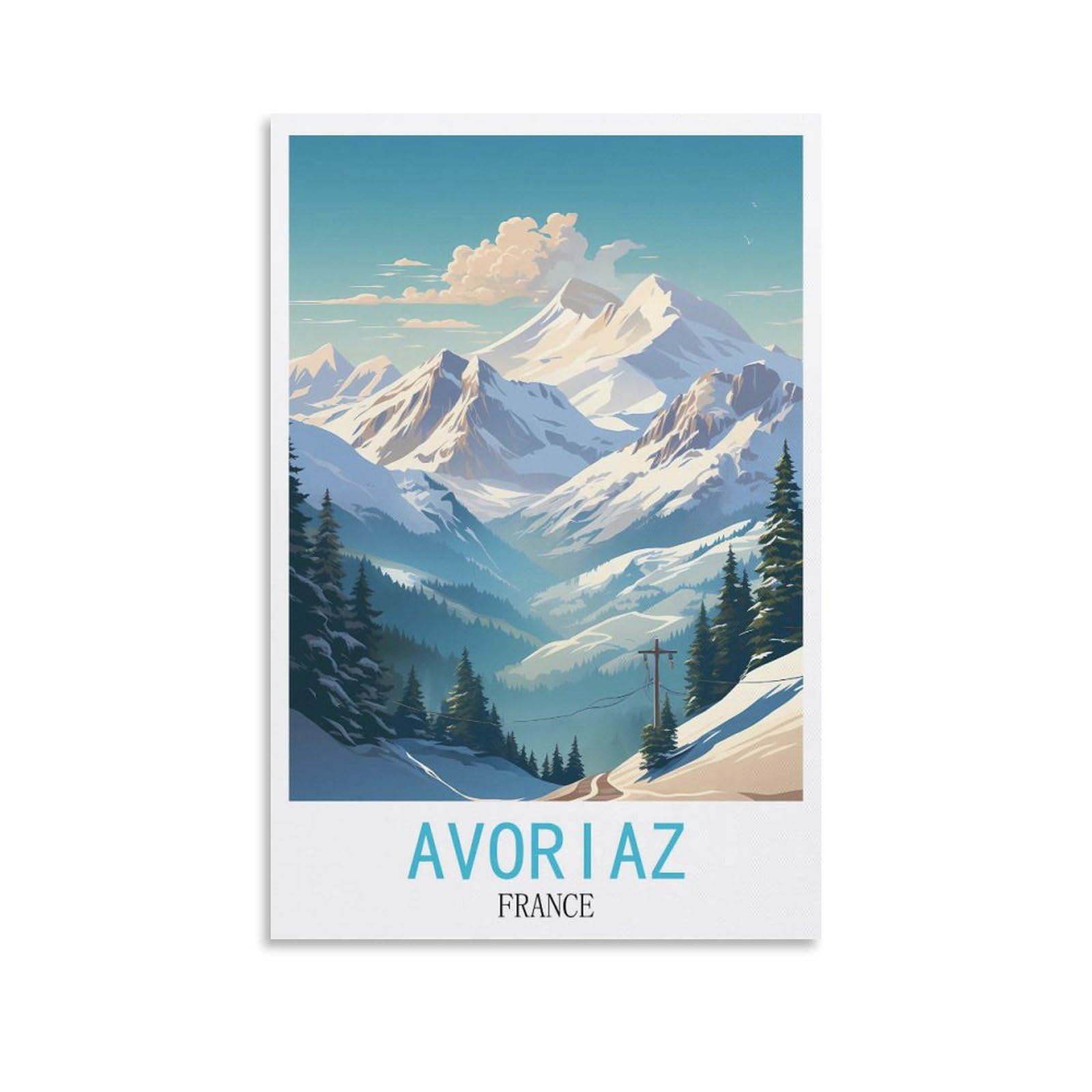 EZMLFA Paint by Numbers for Adults，Avoriaz France Craft Art Painting DIY Kit Rolled Canvas Without Frame 20x30CM