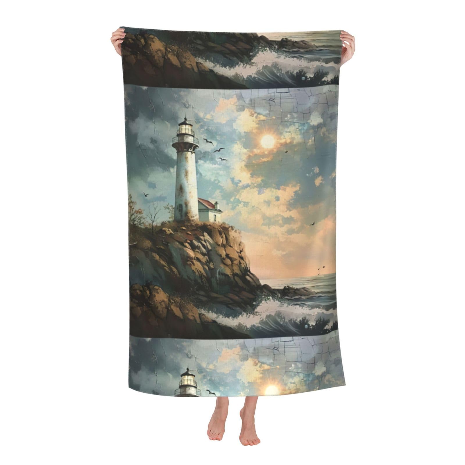 Cbaaghh Lighthouse Backdrop Print Adult Beach Towels,Beach & Pool Towel,Beach Towels,Towels For Camping