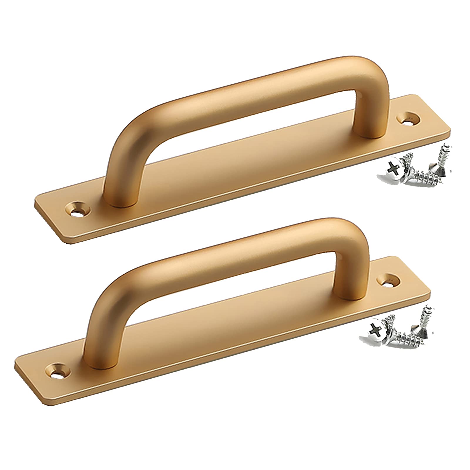 MXXQRHF 2 Pcs Aluminum Alloy Pull Push Door Handles, Gold Sliding Barn Door Handles with Screws for Closet & Cabinet, Hole Distance 128mm, Durable & Stylish Hardware
