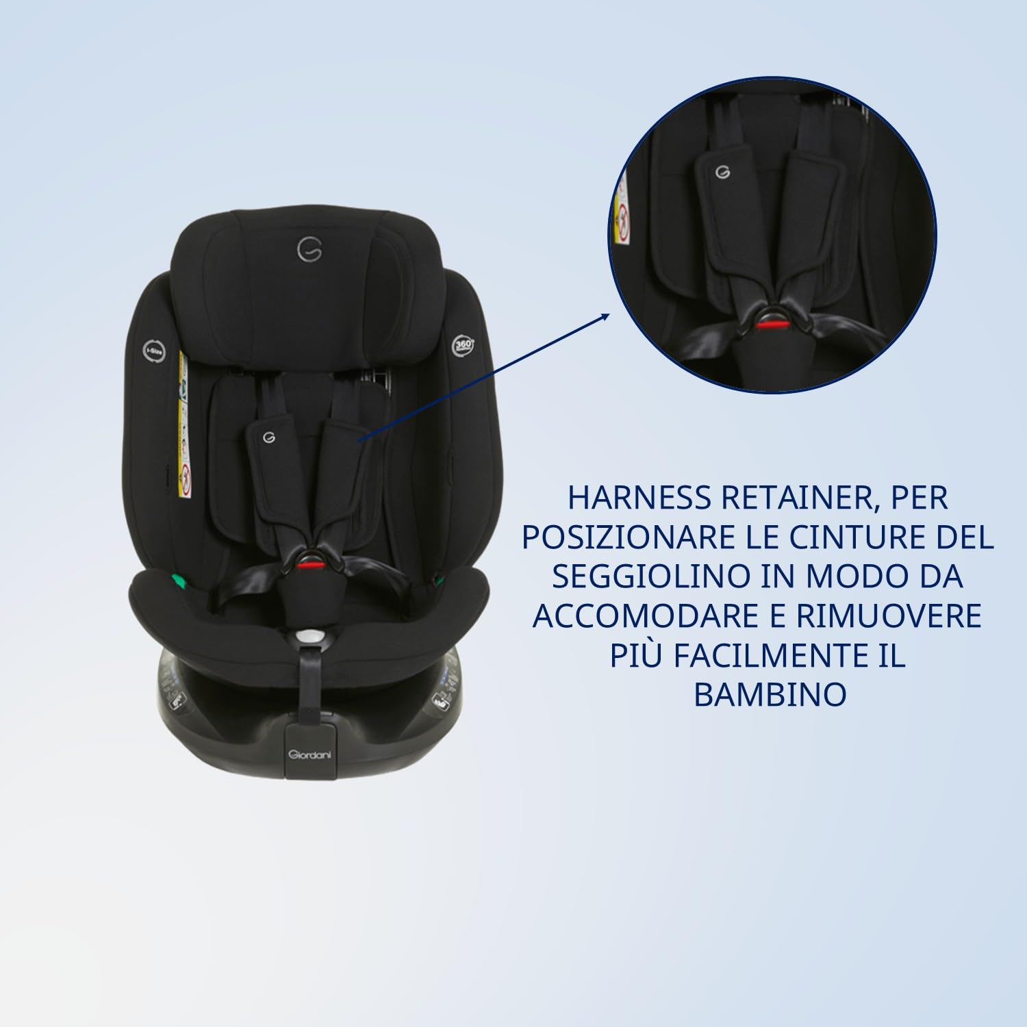 Giordani Polaris Seggiolino Auto 40-150 cm i-Size, Base Girevole 360° con Rotazione a una Mano, Isofix e Top Tether sulla Base, Evolutivo 0-12 Anni, Protezione R129/03