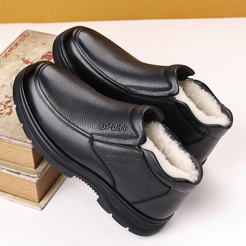 Men's Plus Velvet Casual Leather Shoes Slip-on Winter Warm Cotton Shoes Comfortable Breathable Rubber Soft Sole Lightweight Round Shoes for Men3