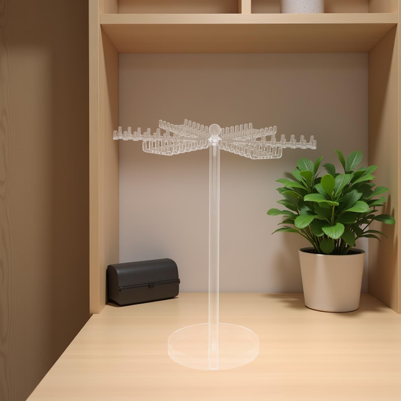 Hohopeti Drehbarer Schmuckständer aus Transparentem Acryl 29,5X26,9X13cm Halsketten und Armbandhalter mit 360°-Display für Damen Schmuckorganizer für Schreibtisch und Kommode