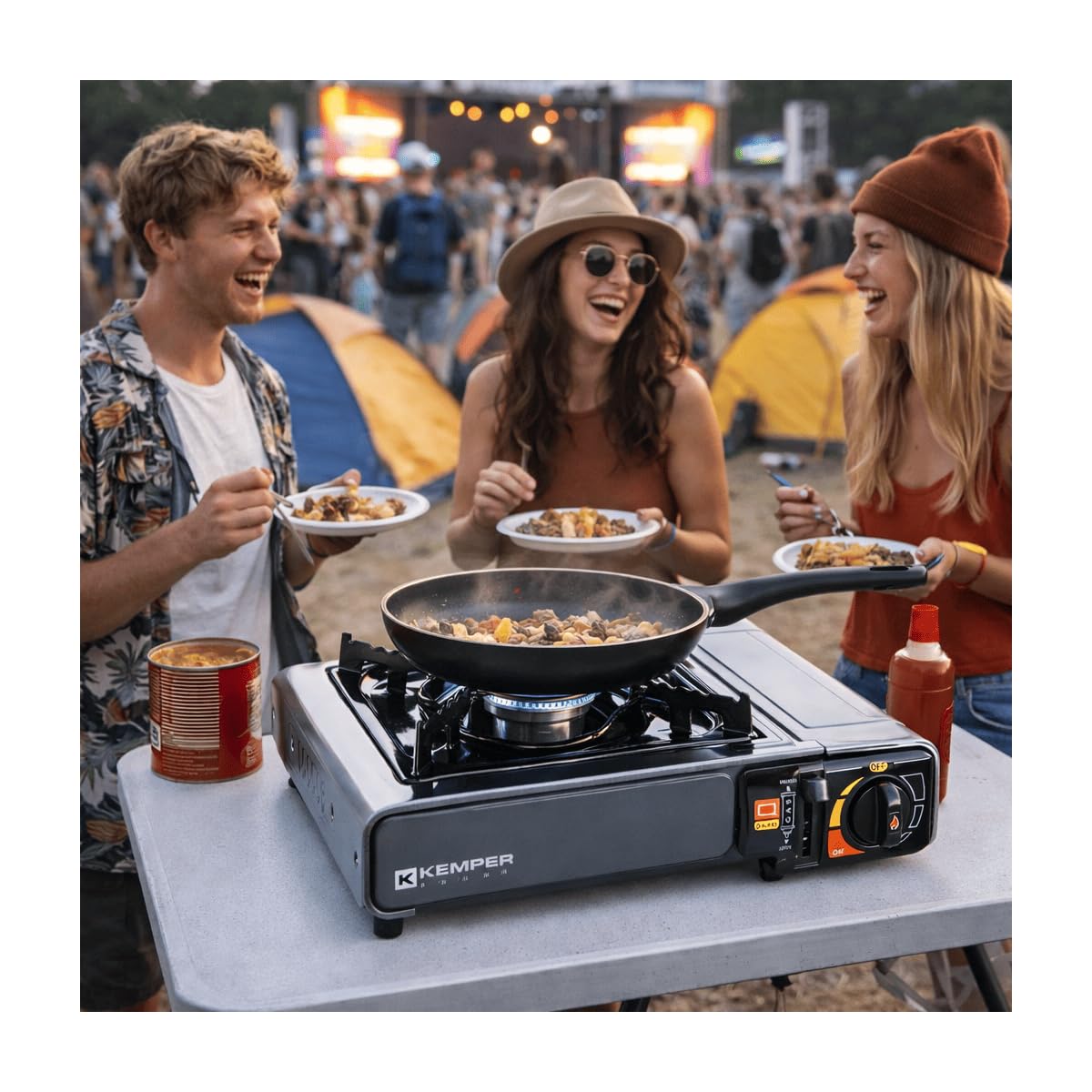 Kemper - Réchaud à gaz portable 2200W INOX + 4 cartouches de gaz + Malette de transport Cuisson Extérieure Camping Van Trek