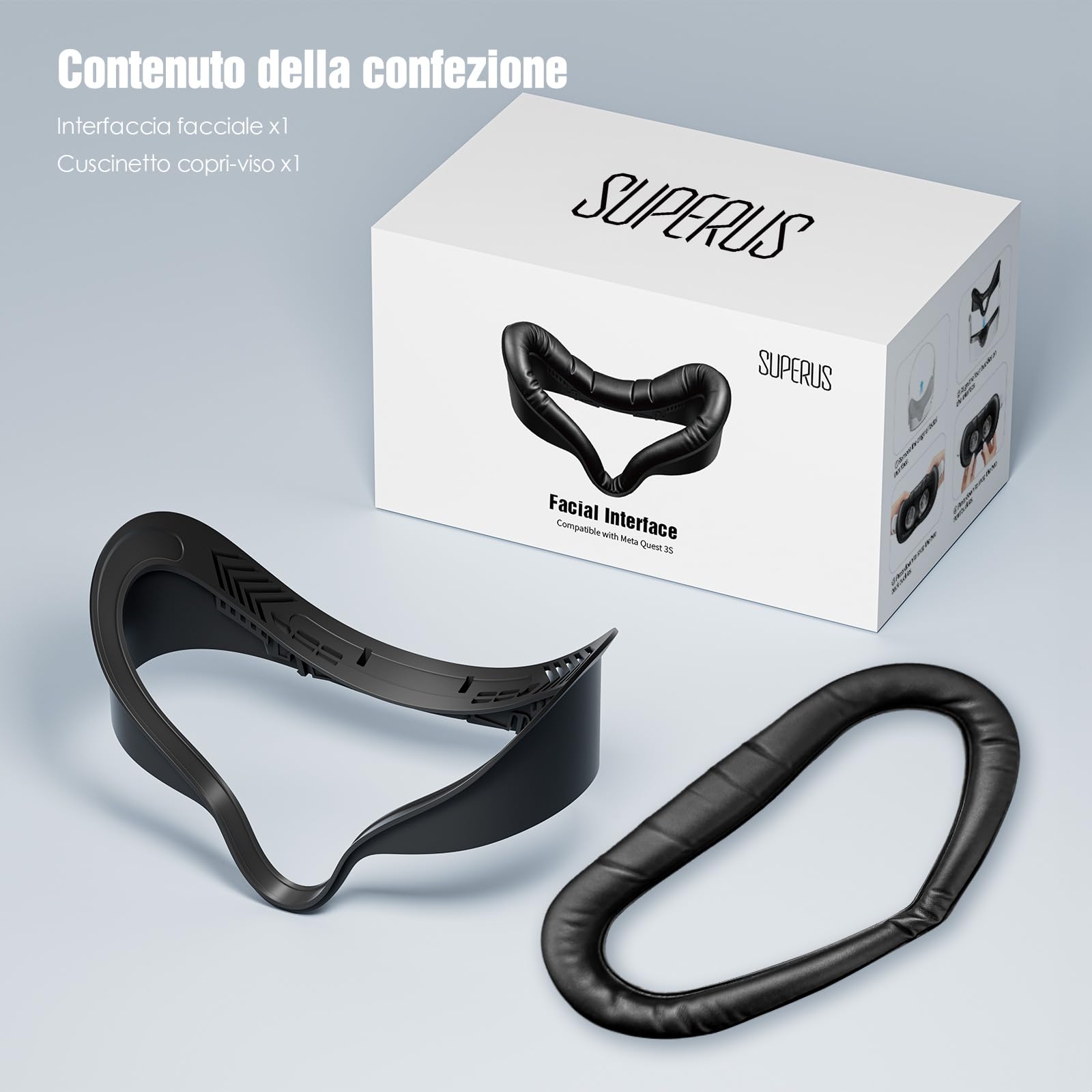 SUPERUS Interfaccia Facciale Face Cover Pad per Quest 3S, Morbida Pelle PU Interfaccia Facciale Compatibile con Meta/Oculus Quest 3S Accessori, Design Anti-Perdita di Luce Integrato (Non per Quest 3)