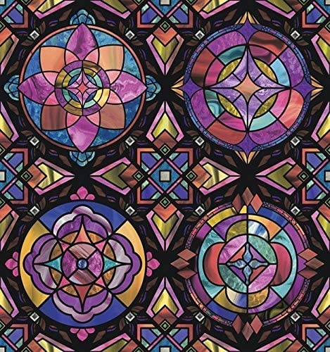 [18,72€/m²] Dekorative Fensterfolie Kirchenfenster Optik [150 x 67,5cm] I Selbsthaftende Buntglasfolie I Sichtschutzfolie Buntglas I Milchglasfolie statisch haftend I Selbstklebende Folie Fenster bunt Cover