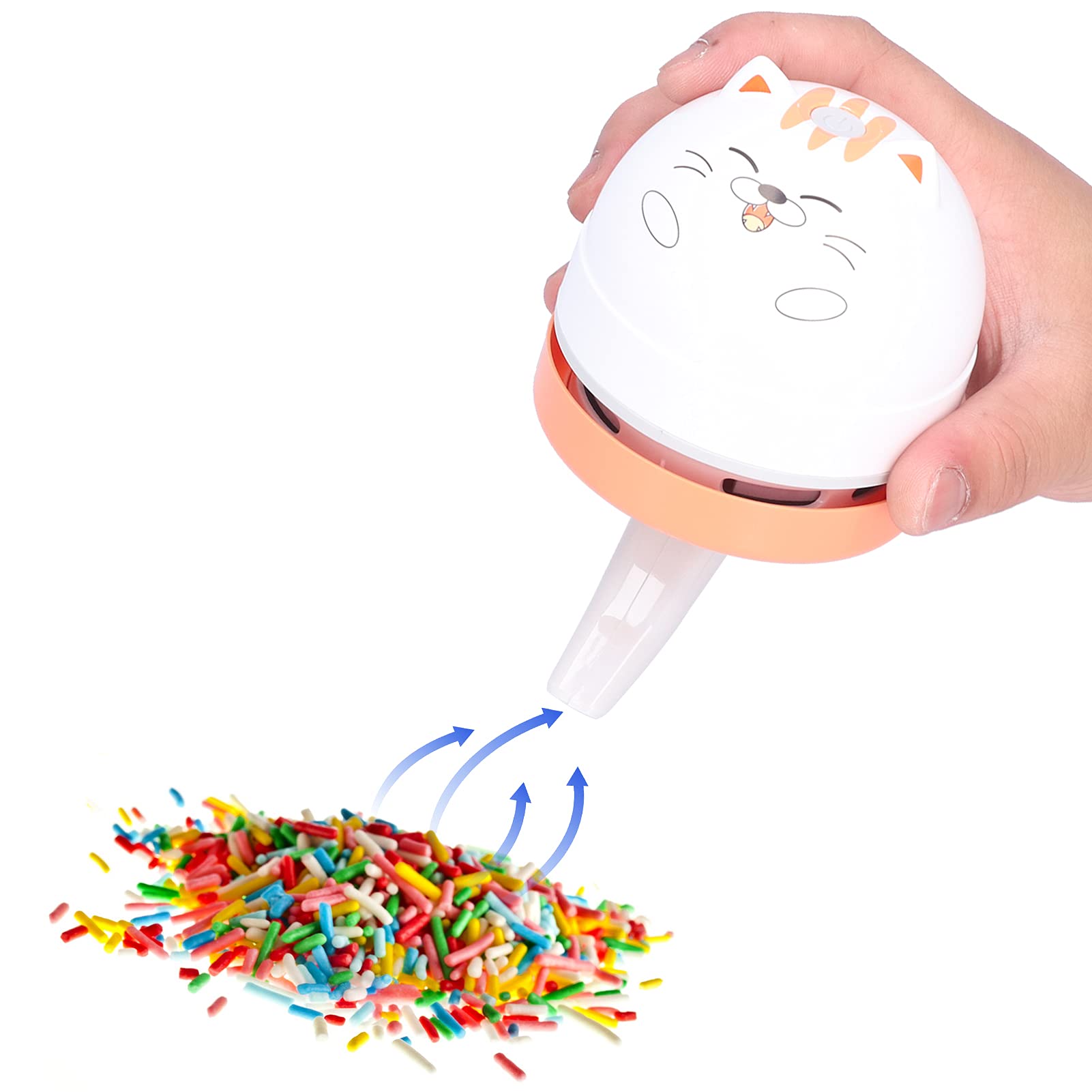 Aspirateur de Bureau de Conception Animale Mignon, Mini Balayeuse de Poussière de Table de Charge USB avec Clavier de Conception Rotatif à 360 ° sans Fil pour Bureau à Domicile(Chat)