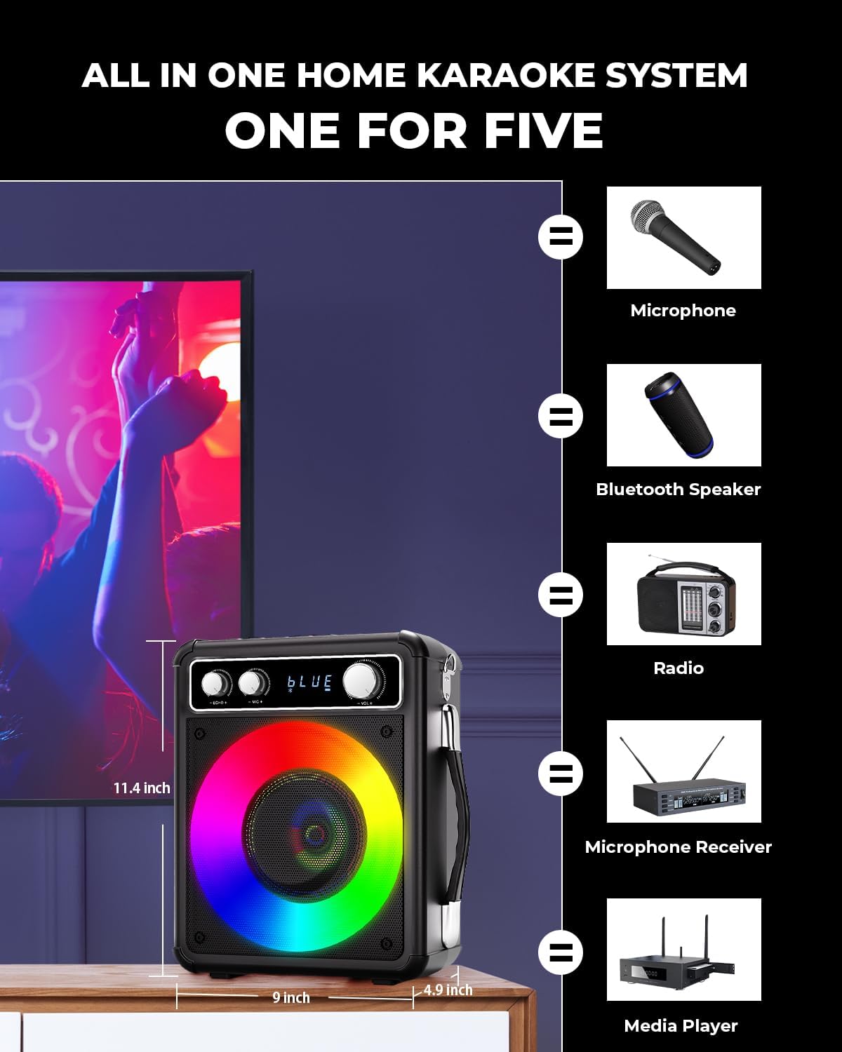 Cassa Bluetooth Karaoke Con 2 Microfoni Wireless - Potente, Portatile, Con Supporto Telefono