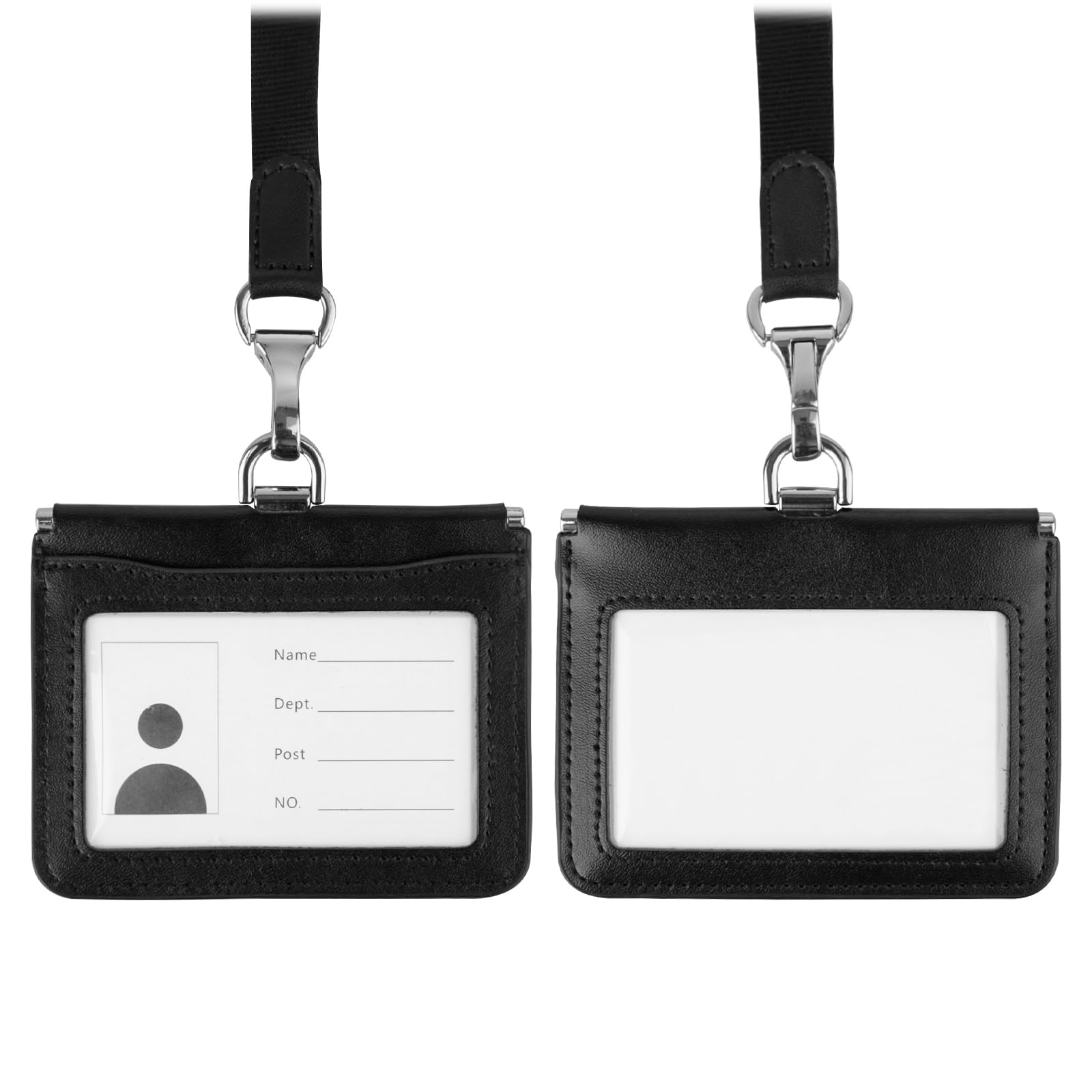 Diakey Horizontal Genuine Leather ID Badge Holder with Lanyard