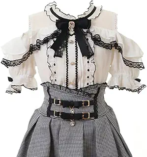 [YoniStar] 地雷系 量産型 スカート 半袖 ブラウス フリル 大人 リボン 蝶結び デコルテ 肩出し レース 花柄 ピンク レディース かわいい フェミニン おしゃれ