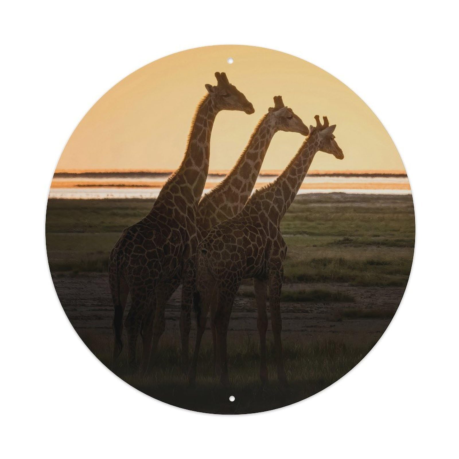 Giraffe Poster Serenity Sunset Grassland Metal Tin Sign