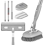 SetSail 4-in-1 Tile Tub Floor Scrubber with 52-inch Adjustable Long Handle Shower Cleaner Brush with Window Scrubber and 3 Replacement Brush Heads for Bathroom Kitchen Walls Tub Tile Sink, Grey