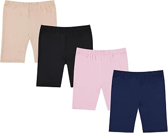 BTween Girls 4 Pack Athletic Bike Shorts, Fashion Short, Workout Clothes for Girls