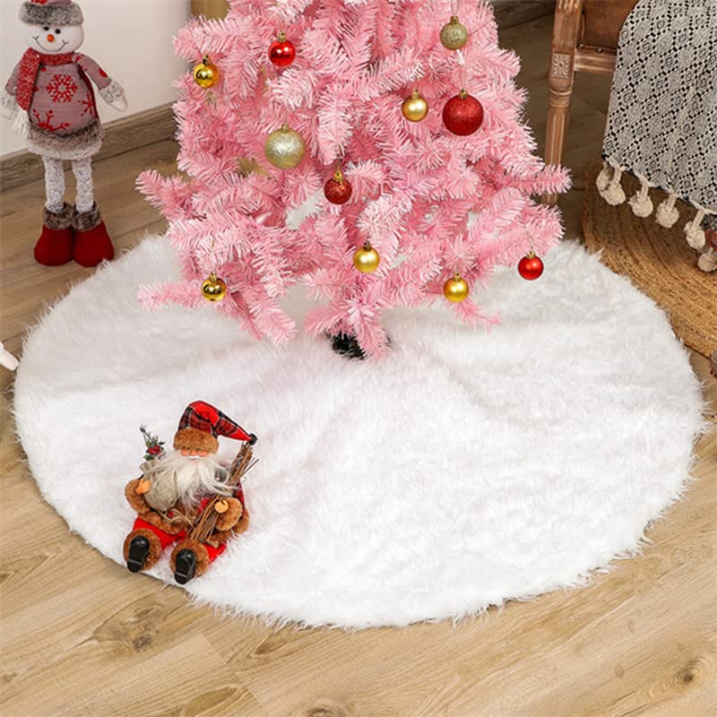 CMFTGDS 28/35/48/60 inch Christmas Tree Collar,Plush Skirt Snowy White Plush Velvet Mat for Xmas Tree collar Decorations and Ornaments Merry Christmas & New Year Party Holiday Home Decor (70CM/28inch)