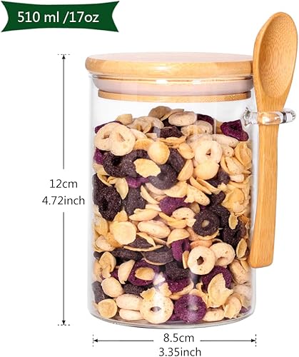 Miniatura 2 de CZFWin Juego de 4 tarros de vidrio con tapas de bambú y cucharas de madera, juego de 4 recipientes para café, té, azúcar para almacenamiento suelto,