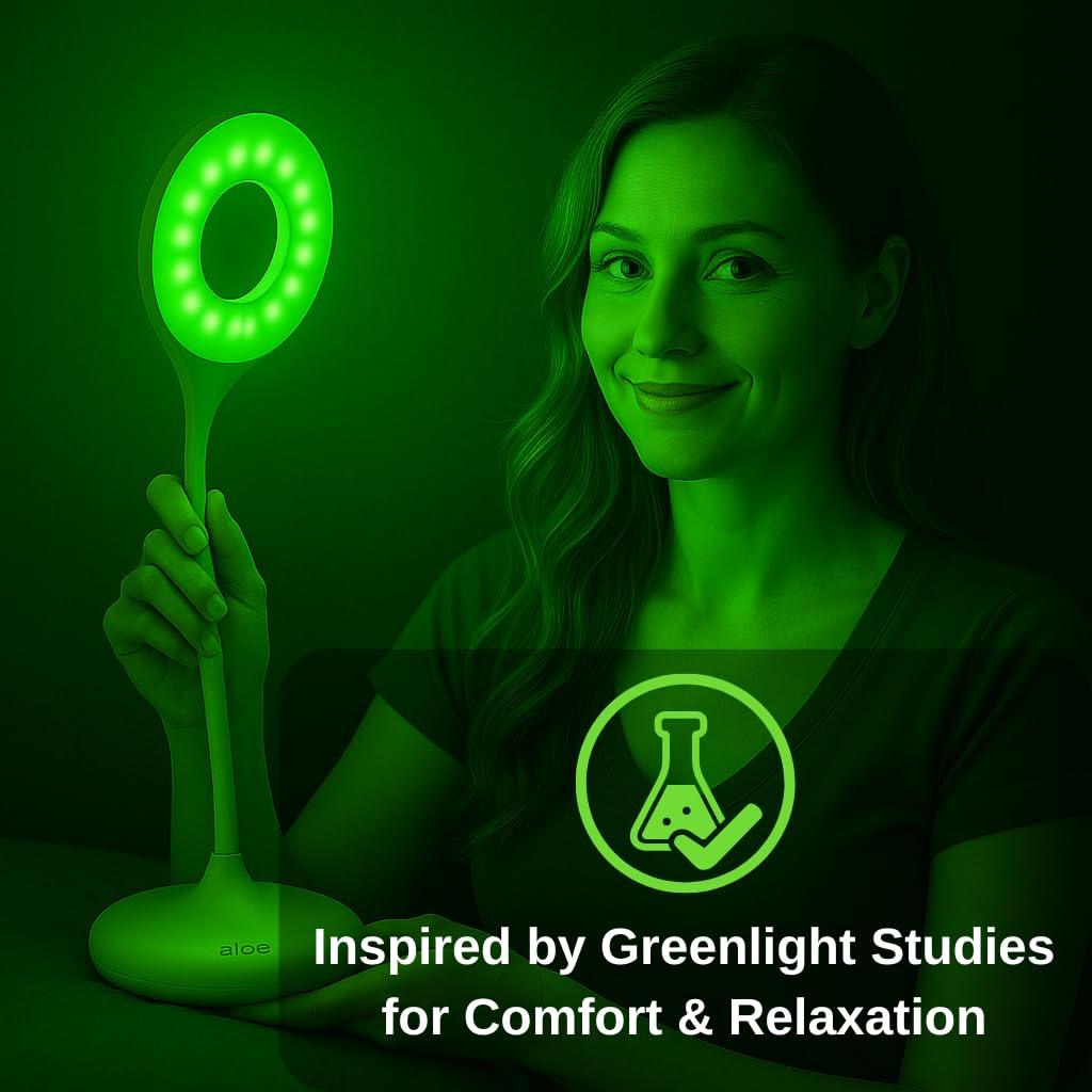 Terapia de luz verde para aliviar la migraña, la ansiedad y el insomnio, lámpara de escritorio inalámbrica de 16 pulgadas, doble blanco y LED de 520 nm con brillo ajustable, recargable por USB y ayuda