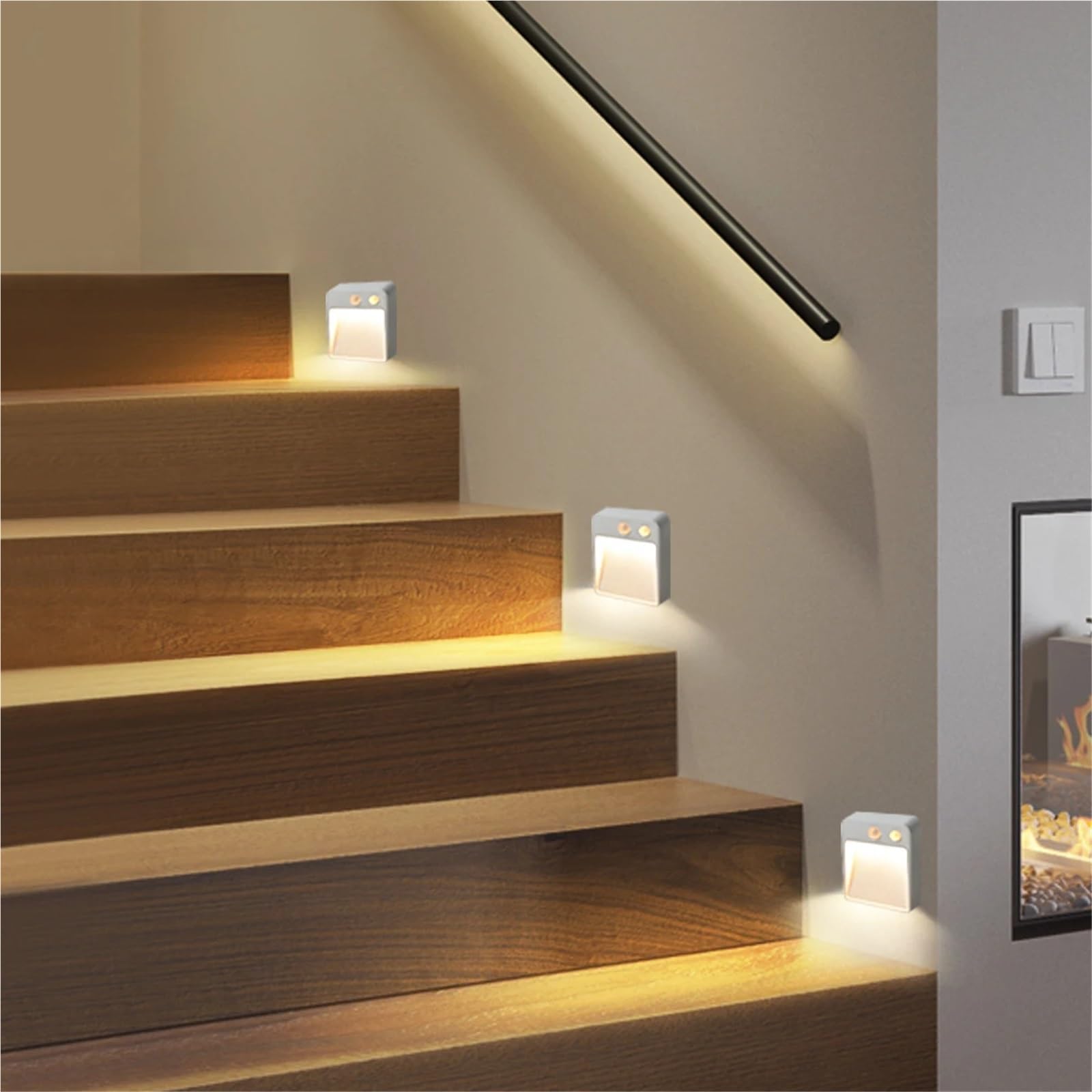 Luz Nocturna LED Detector inalámbrico Lámpara de Pared con alimentación por batería AA Noche Sensor Movimiento PIR Encendido/Apagado automático Iluminación escaleras gabinetes