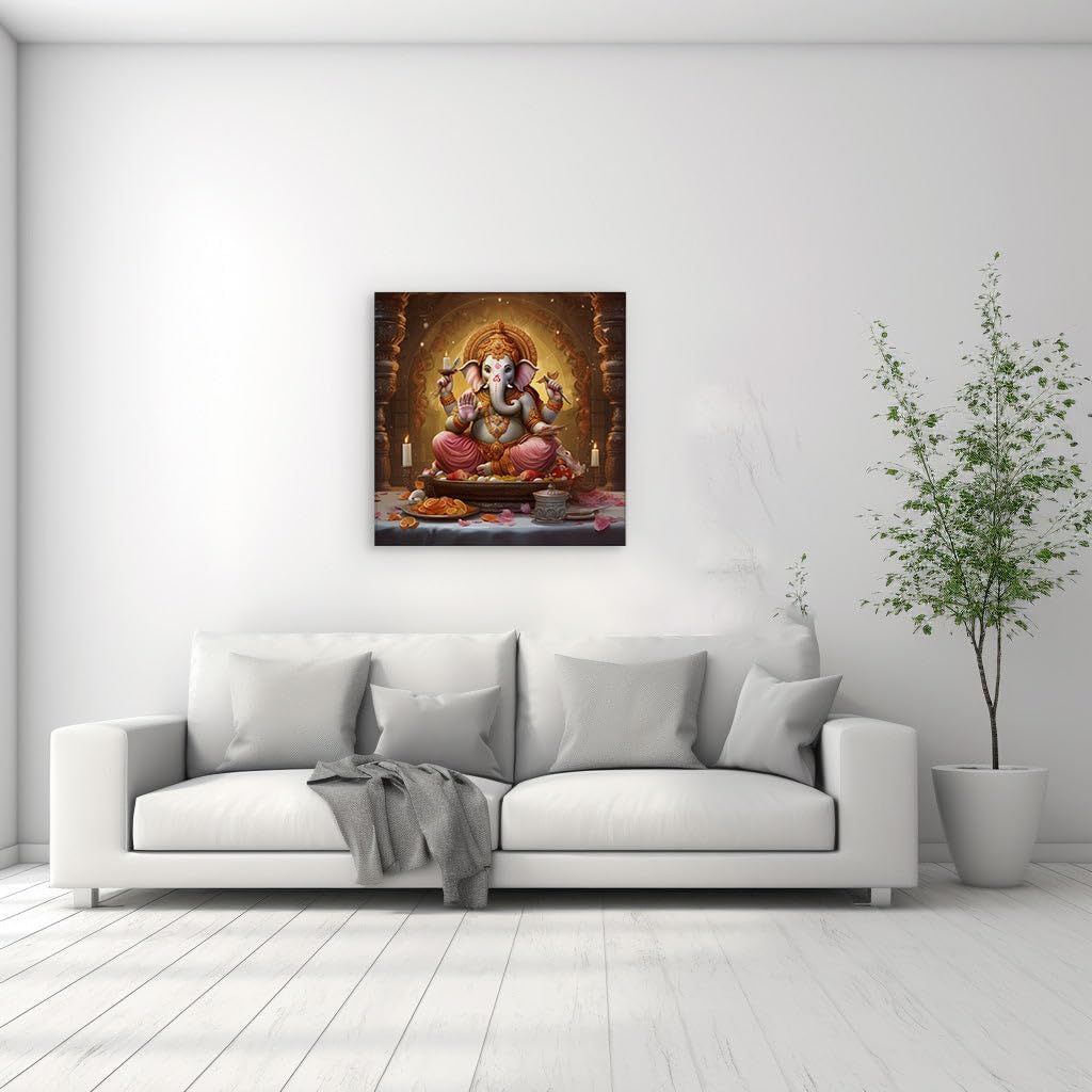 Canvas for Living room. Divine Banquet with Lord Ganesh: A Digital Feast of Color and Light, 27 x 18 inch Canvas Wall Art - Religion And Spirituality - Modern Home Decor - 69x46 cm (27x18 inch)