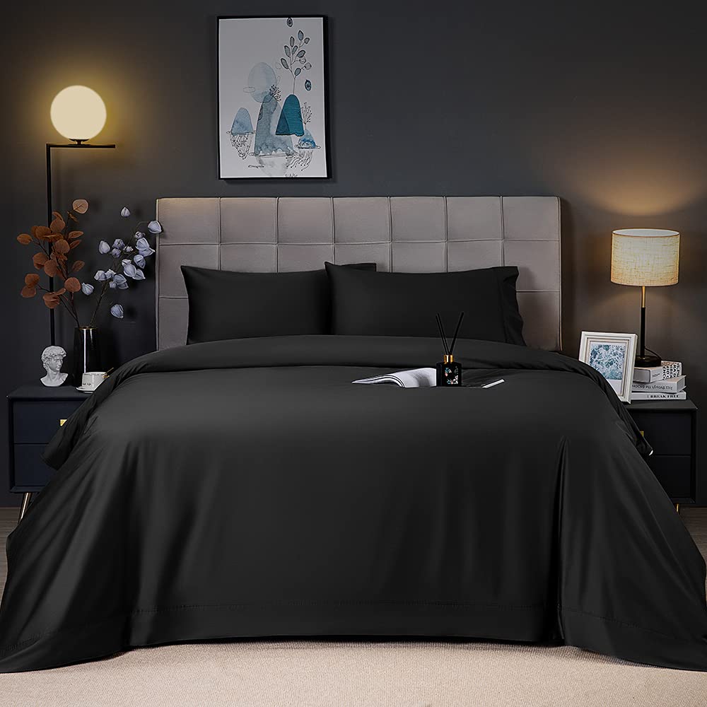 Shilucheng Cooling Breathable Bamboo Bed Sheets Set - King Size,1800 Thread Count Super Silky Soft with 16 Inch Deep Pocket, Machine Washable, 4 Piece (King,Black)
