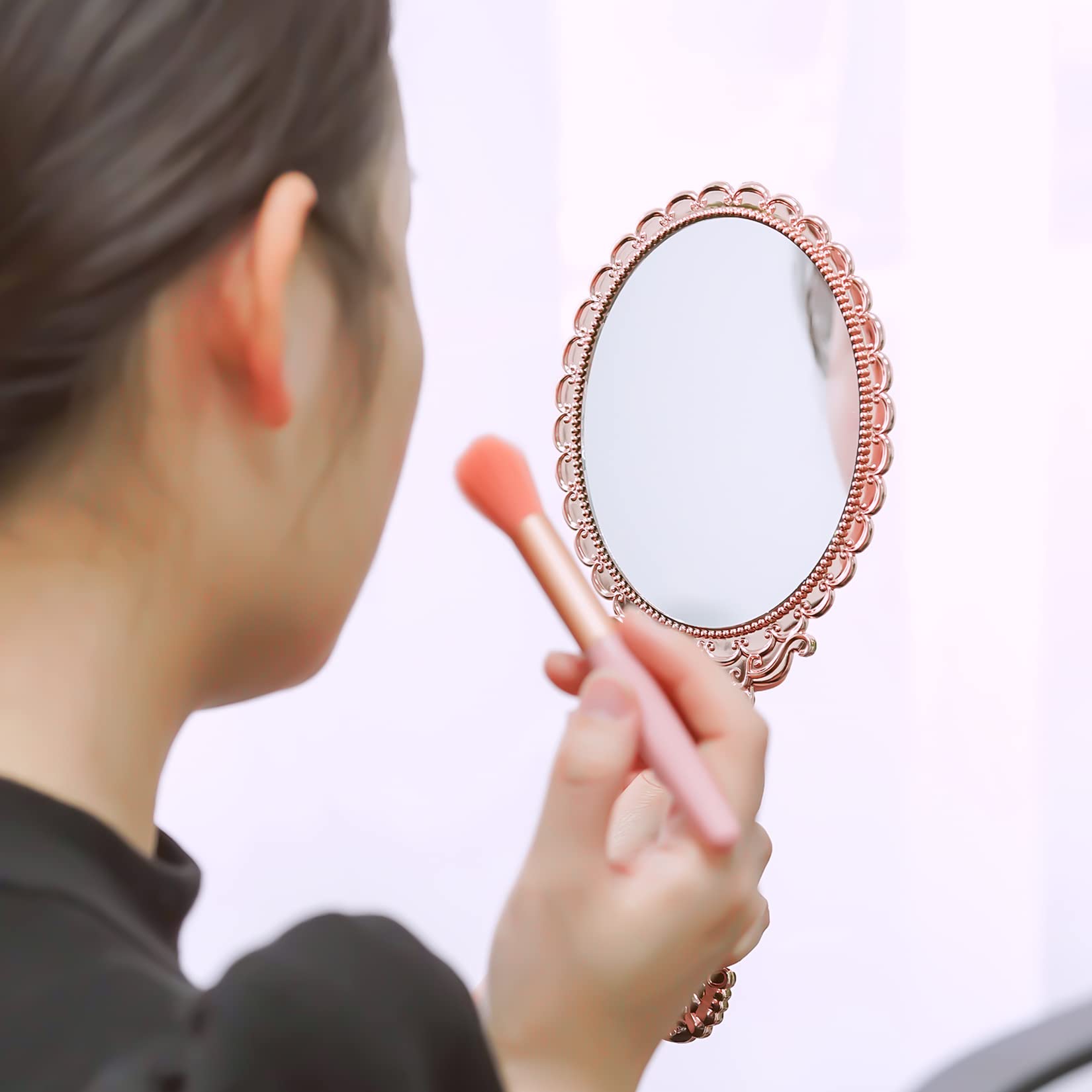 Lystaii Vintage Handheld Mirrors - 2 Pack Embossed Flower Design | Portable Makeup Mirrors For Travel